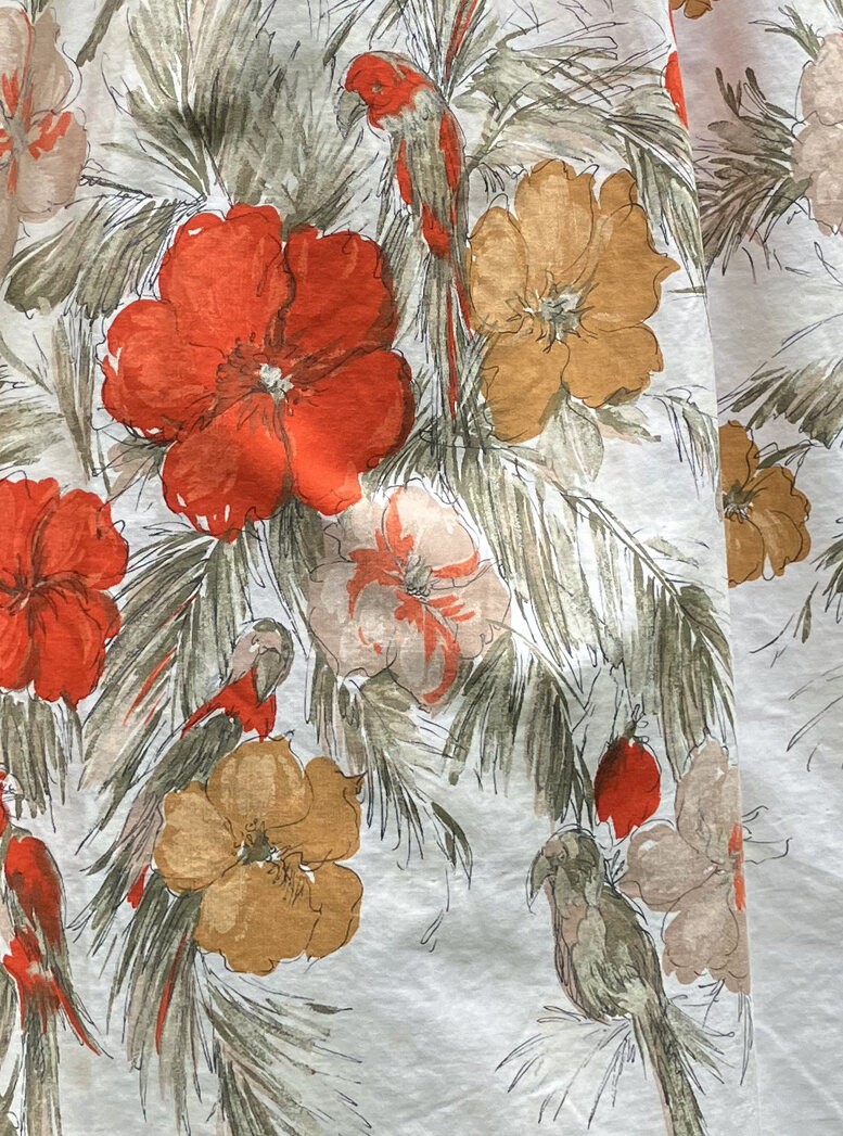 Vintage 1950’s Cotton Full Skirt „Wildflowers & Birds” Border Print
