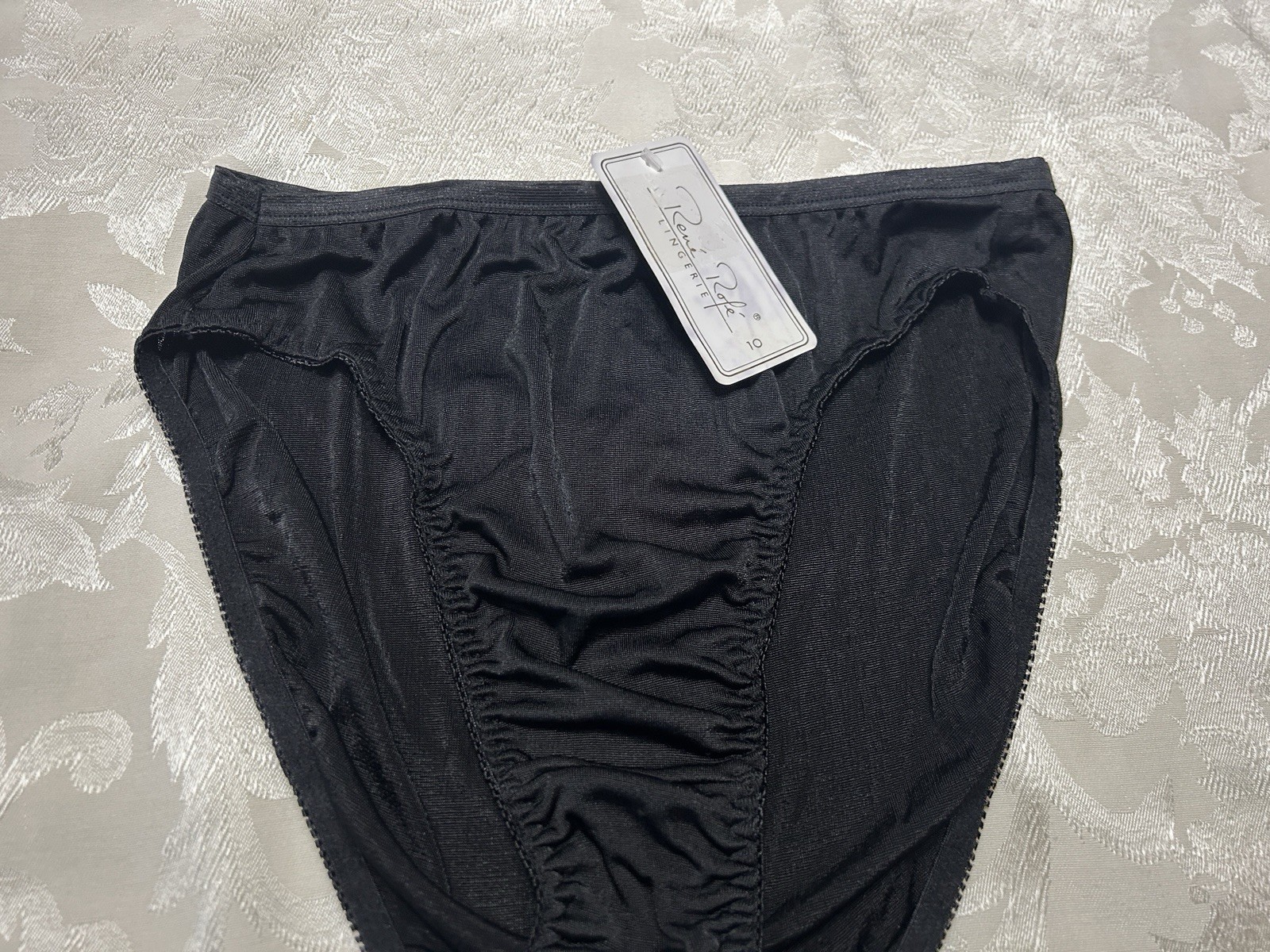 NWT Vtg RENE ROFE’ Feels Like Satin Polyester Hi-Leg 10 Black Panties #418