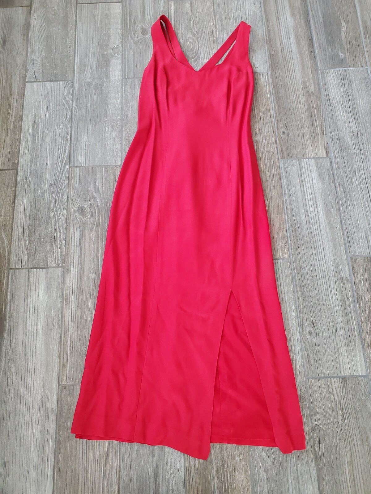 Vintage CDC Red Strapped Back Evening Dress W/Slit . Size 14. Made In USA