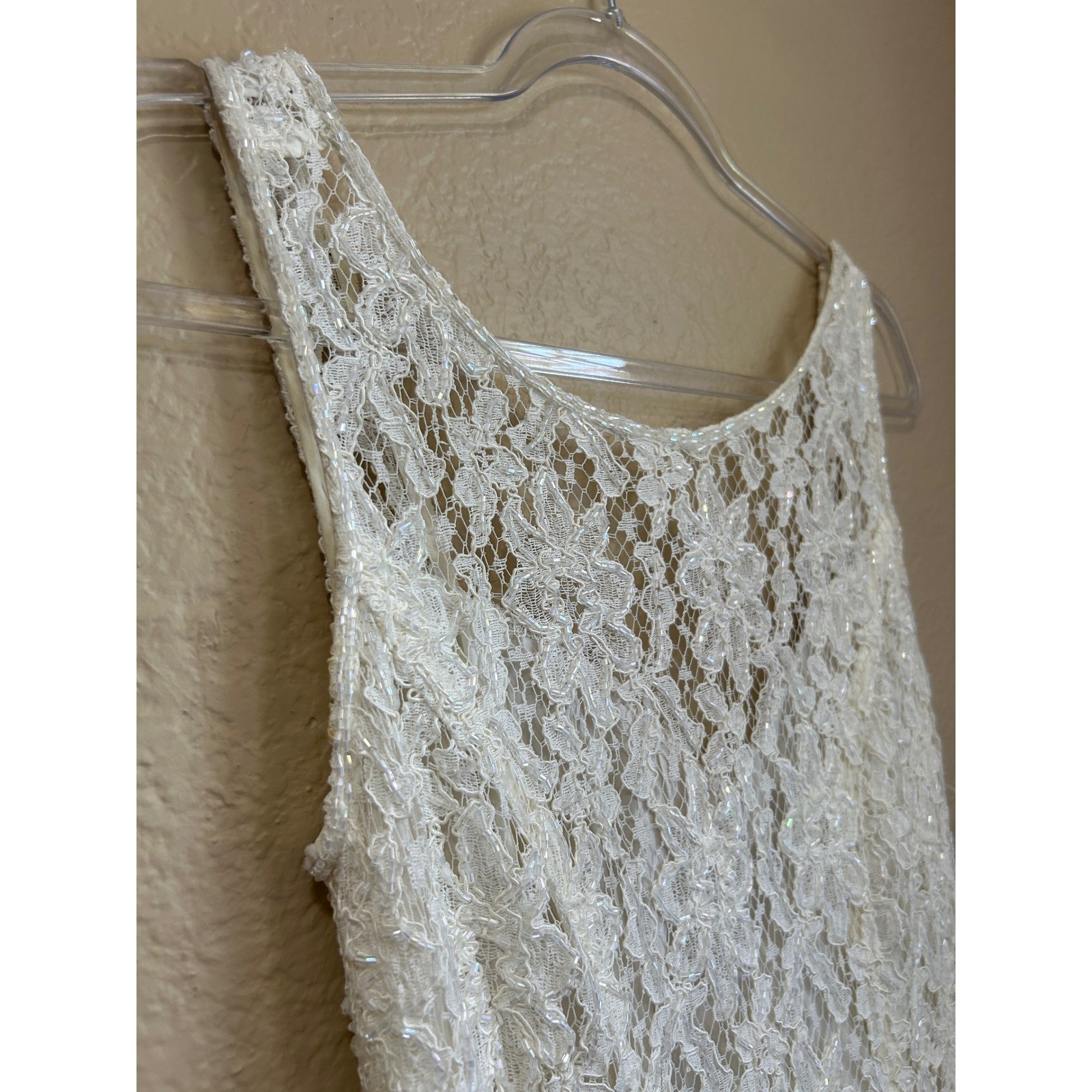 Vintage 90s Cache Ever After Ivory Lace Sequin Maxi Gown Dress Womens 6 Ivory