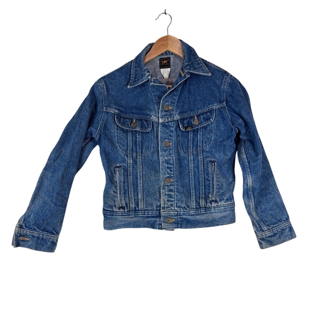 Vintage Lee Riders Denim Trucker Jacket Medium Wash Blue Cotton Size 14 524-0243