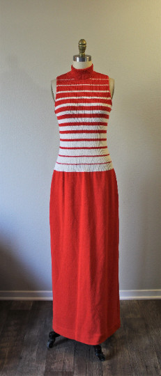 VTG 70s Red White Striped Knits By Don Sweater Dress & Cardigan 2 piece MOD