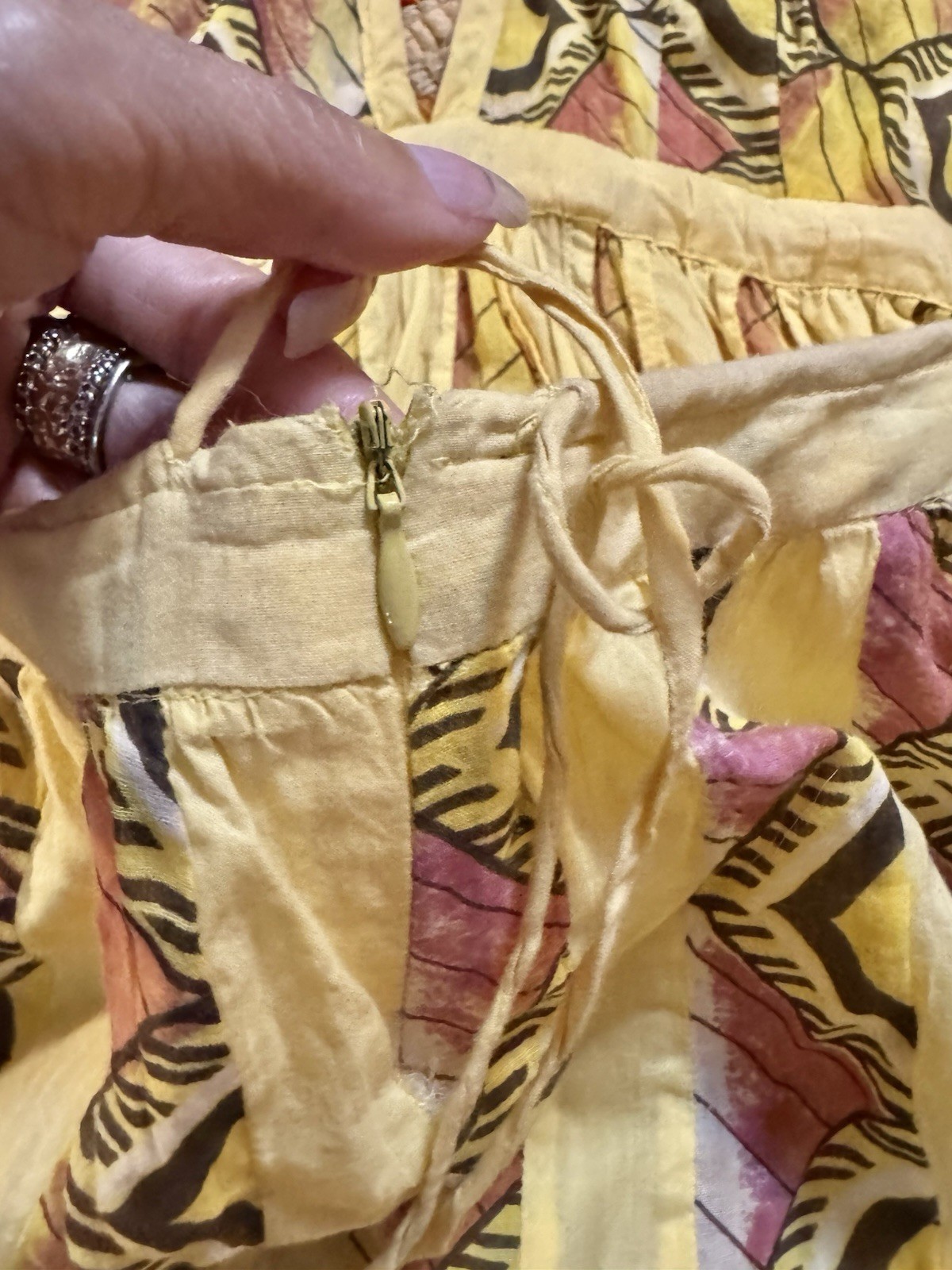 Vtg Yellow 70s Halter Gauze Cotton India Maxi Dress Full Sweep Hostess Boho Glam
