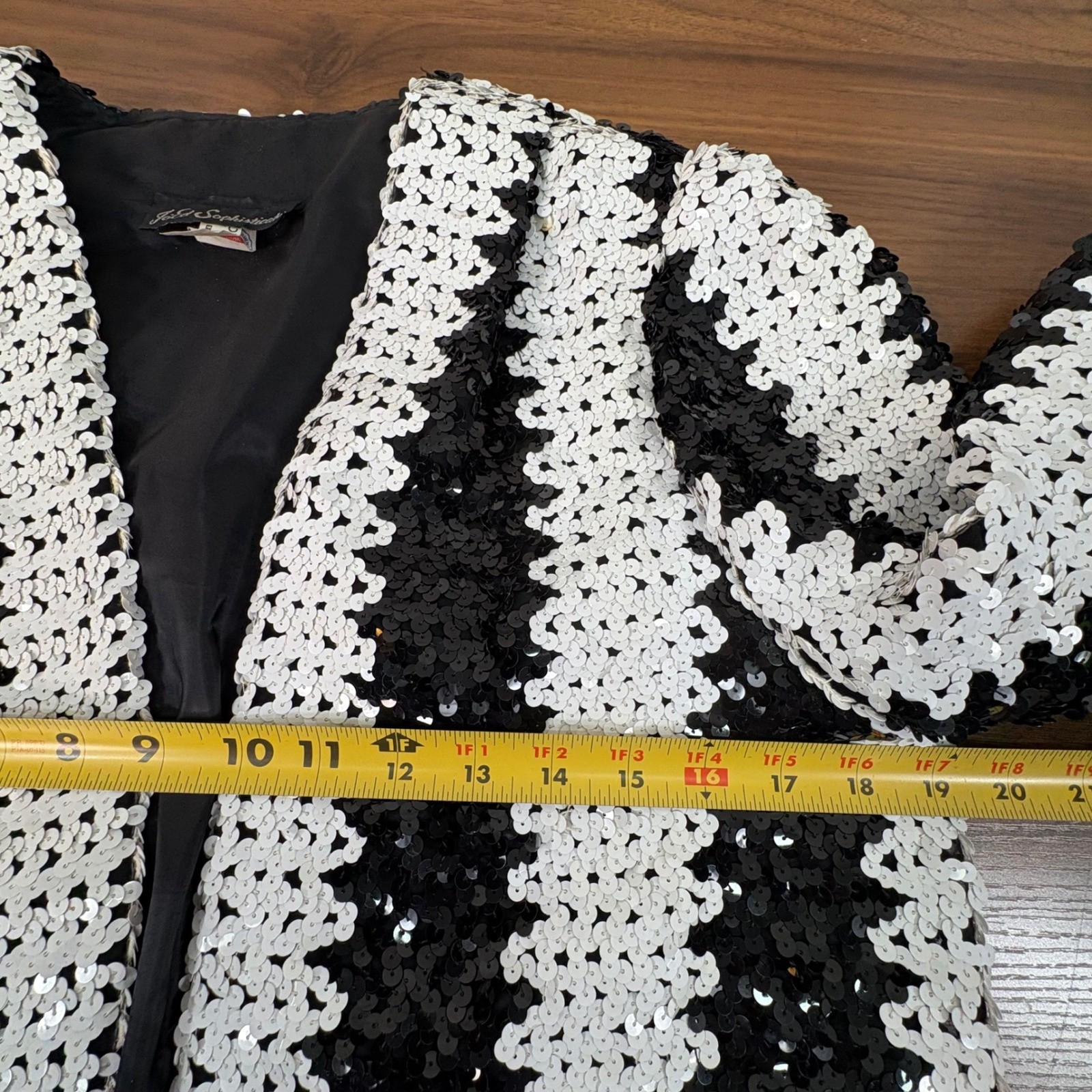 Vintage 70s Jo-Ed Sophisticates Sequin Blazer Black White Striped Formal Disco S