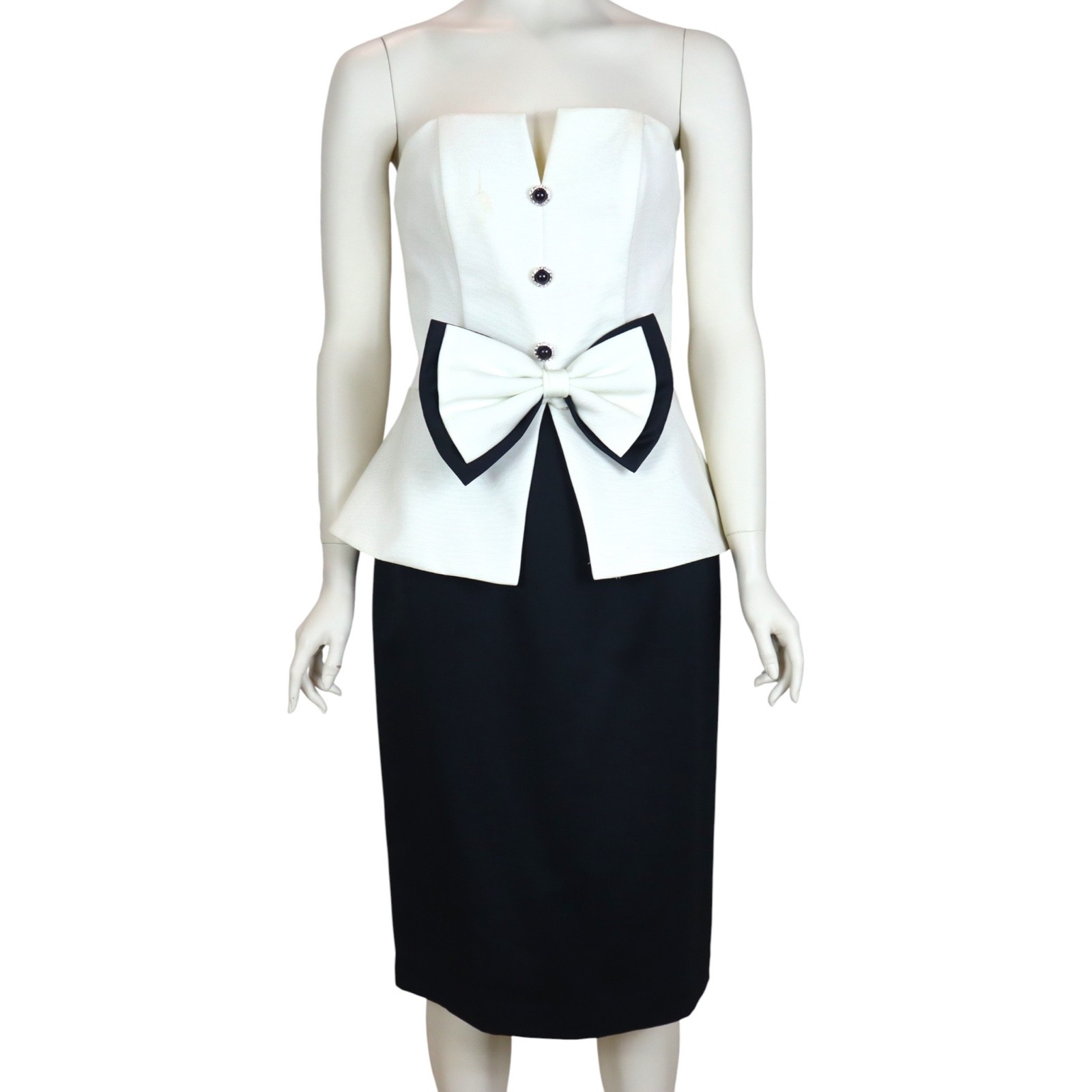 Vintage Jessica Howard Strapless Dress Peplum Tuxedo Bow Evening 80s Women’s 10