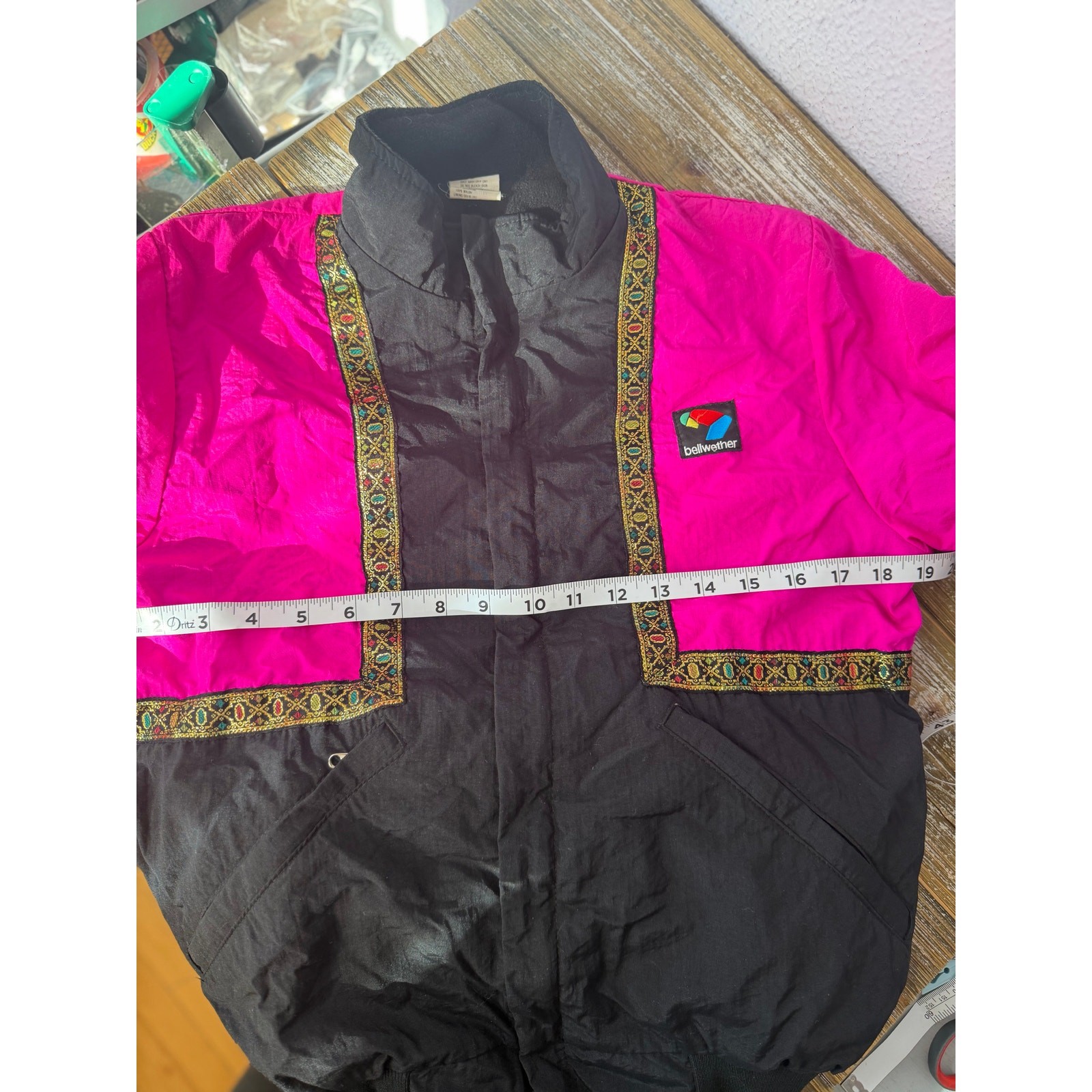 Vintage Bellweather Jacket Fleece 1990s Retro Pink Black Gold Trim Women Medium