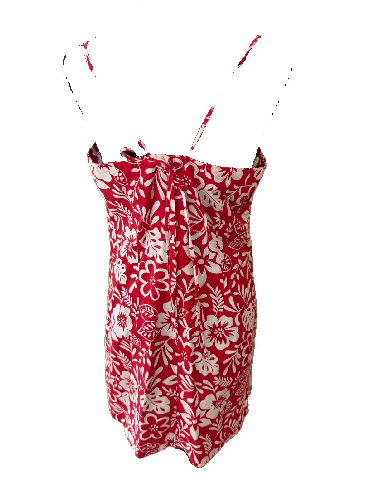VTG 90s La Belle Red White Tropical Floral Sundress 11 Made in USA Tiki Retro