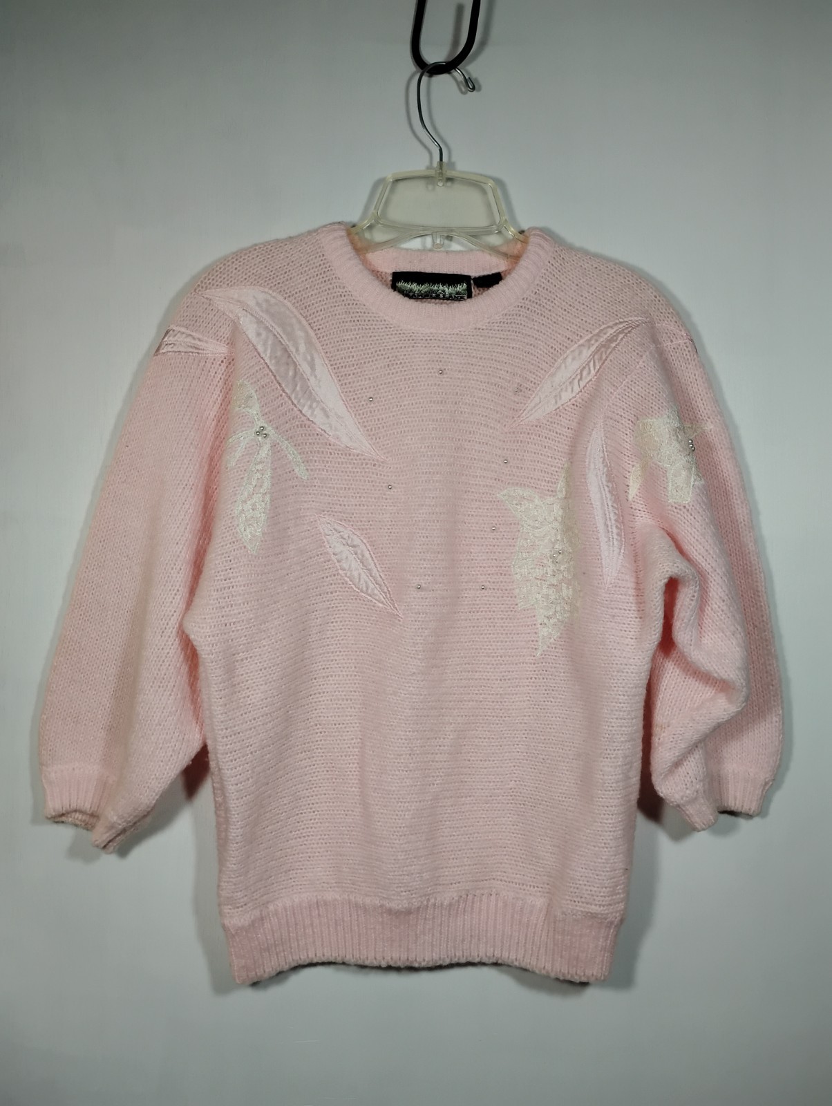 Vintage Bramble Lane Women’s Sweater 22W Pink Beaded Applique Embroidered AC16