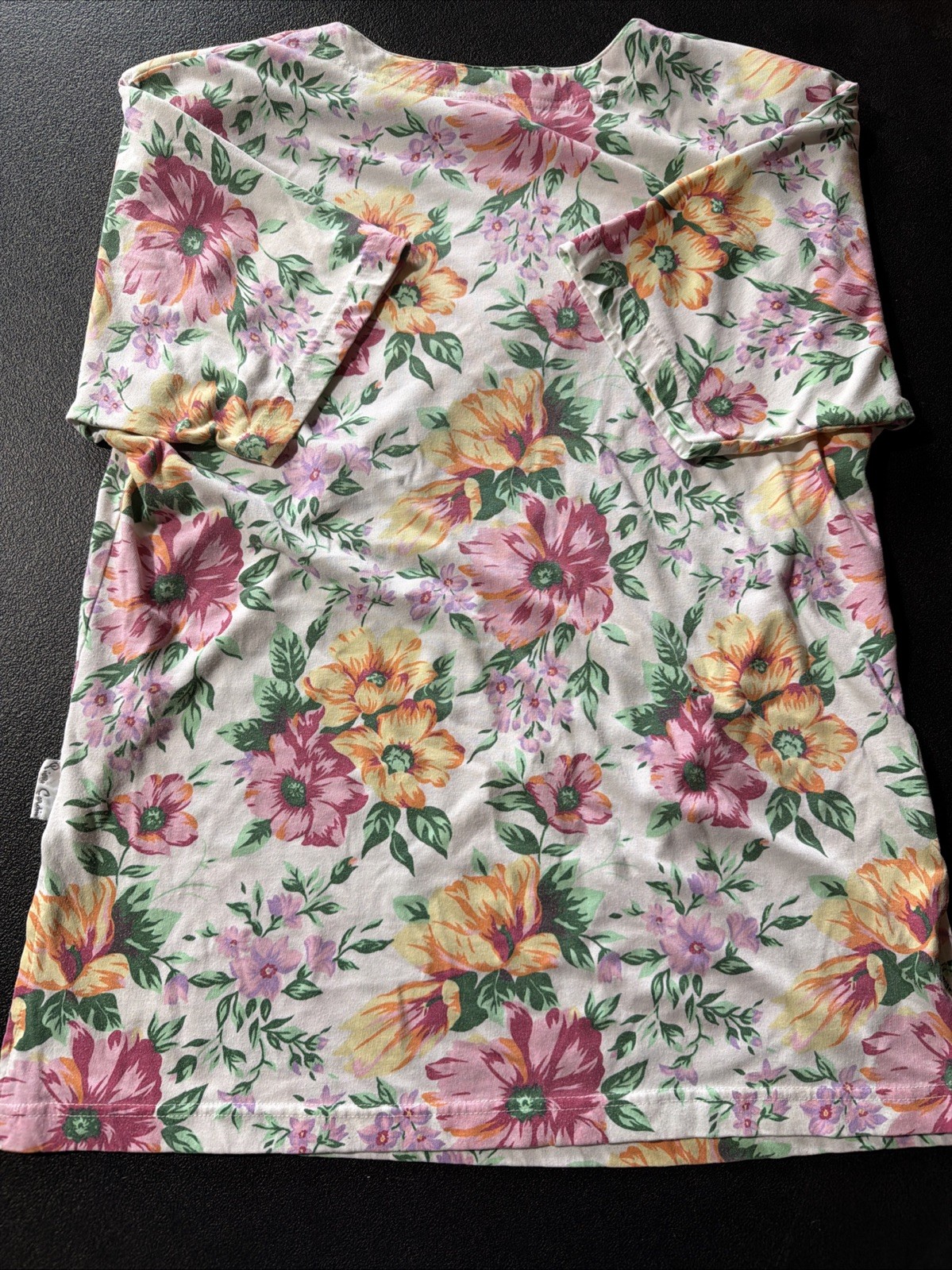 Pierre Cardin Top Ladies M Pink Orange Flower Print Shoulder Pads Vintage White