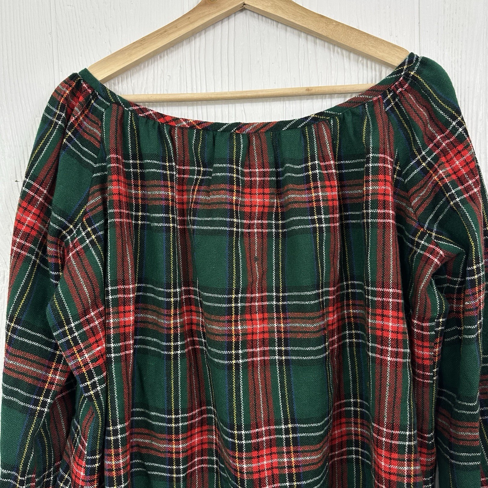 Vintage “Mountain Artisans” West VA Wool Red Green Plaid Peasant Top 70’s