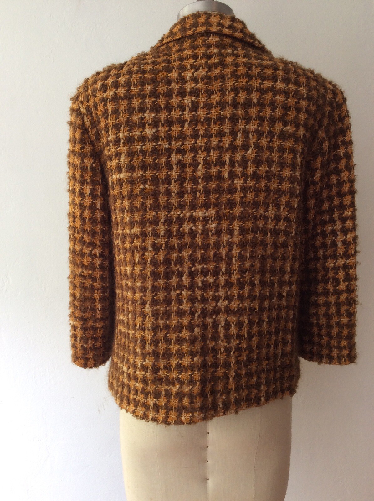 Vintage wool short Jacket 1960 era size M Phyllis boucle brown