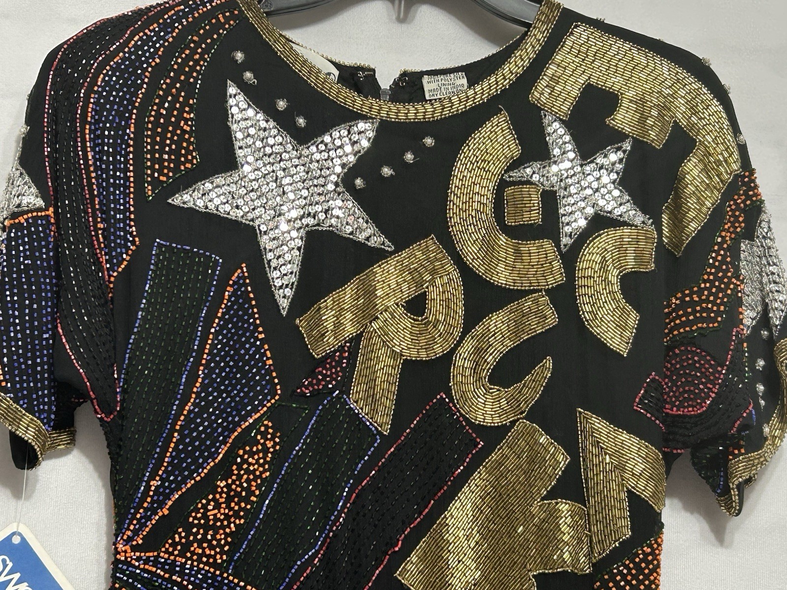 SWEELO Vintage Party/holiday Sequined Dress Sz S/M Pure Silk Handmade
