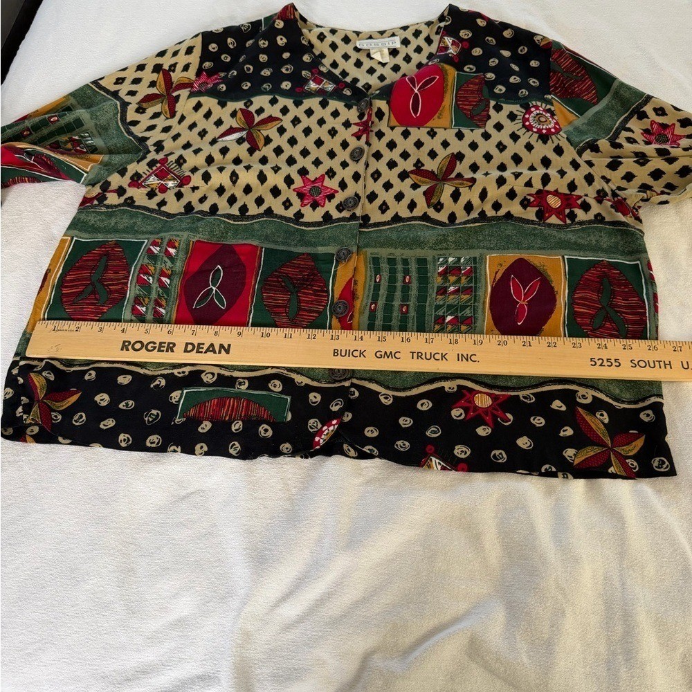 Patch Work Artsy Chic Box’s Shape Vintage GOSSIP 22W Button-Up Blouse
