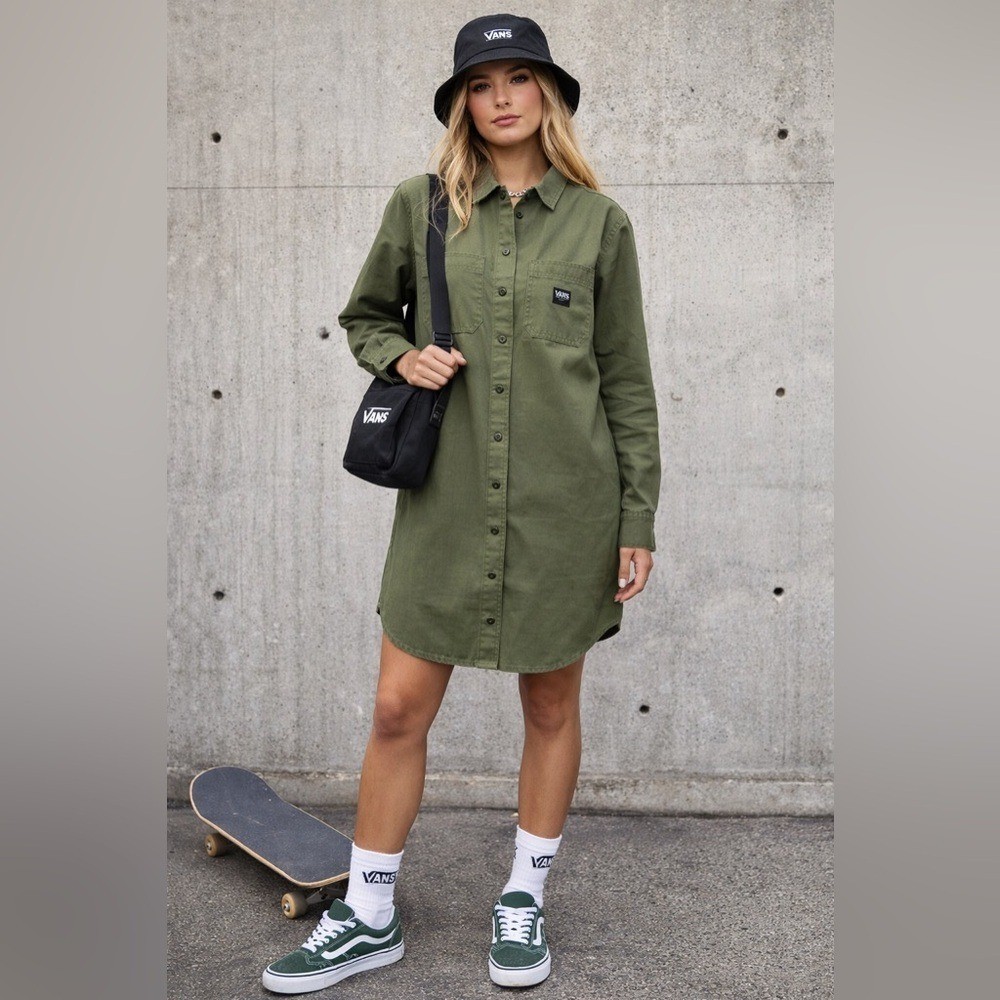 Vans Olive Green Broadway Dress | Utility Style Casual Streetwear