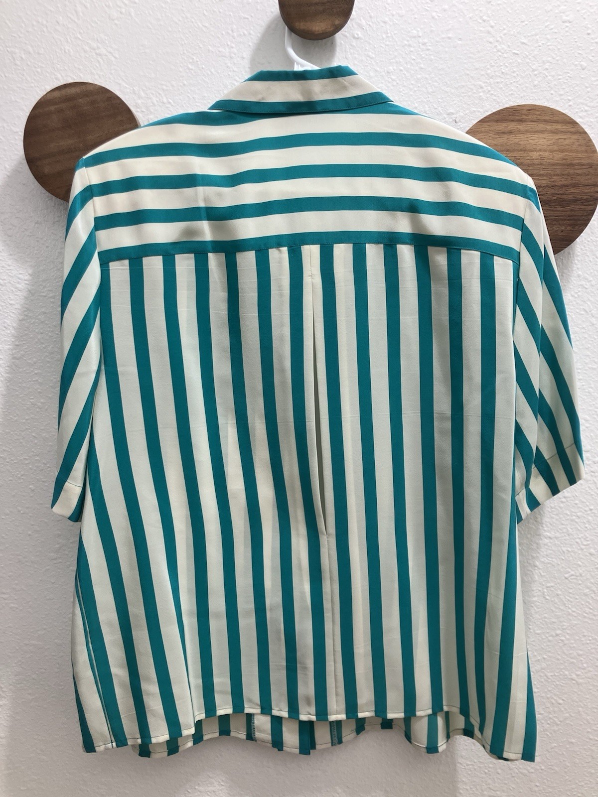 VTG 100% Silk Lauren Alexandra Striped Button-Down Shirt Women’s 18 Aqua & White