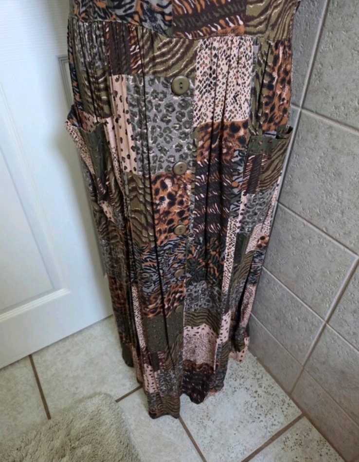 Vintage Patchwork Animal Print Maxi Dress Vacay Teachercore Travel Safari 16 TL
