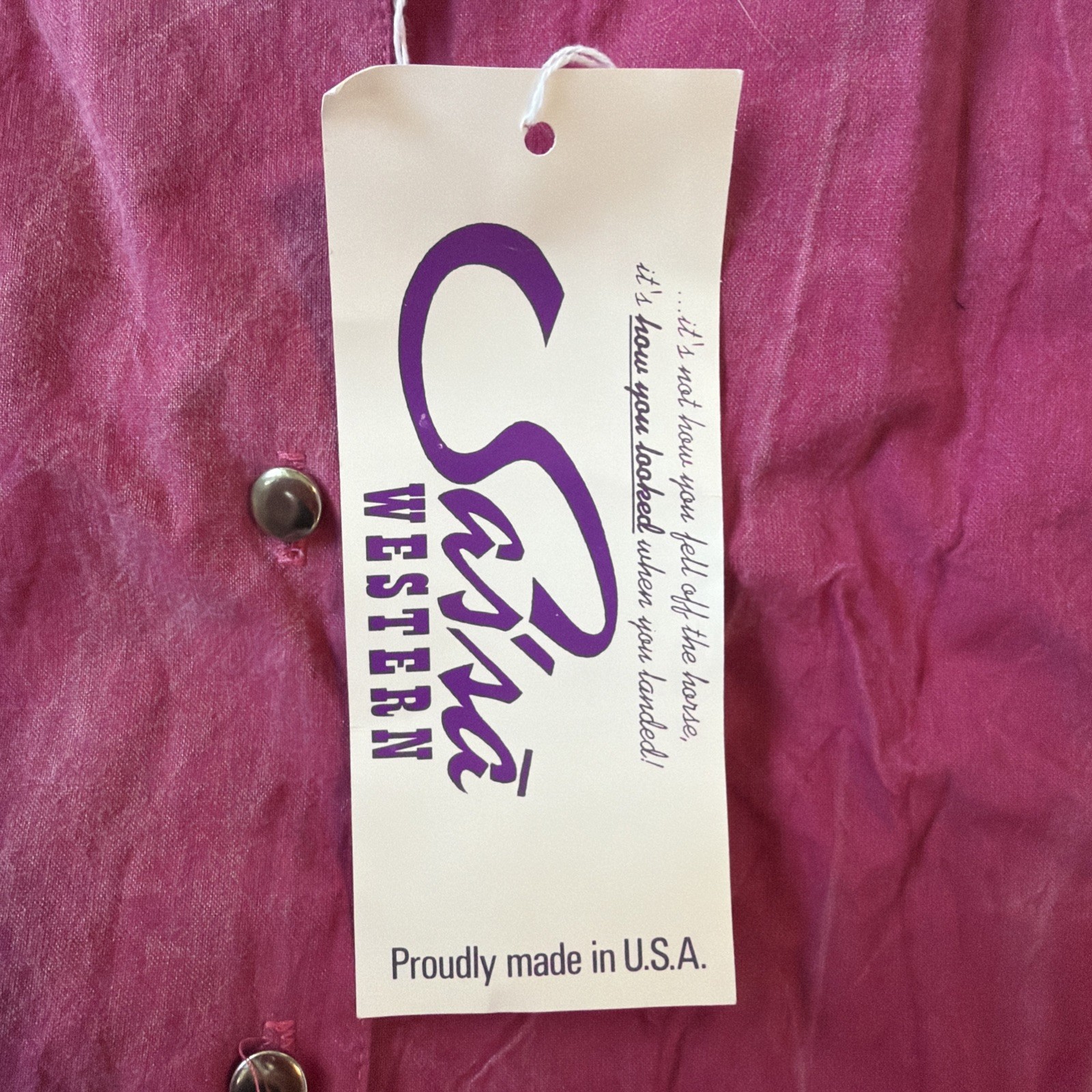NWT Deadstock 1980s Vintage Sas’sà Pink Western Embellished Button Up Shirt M