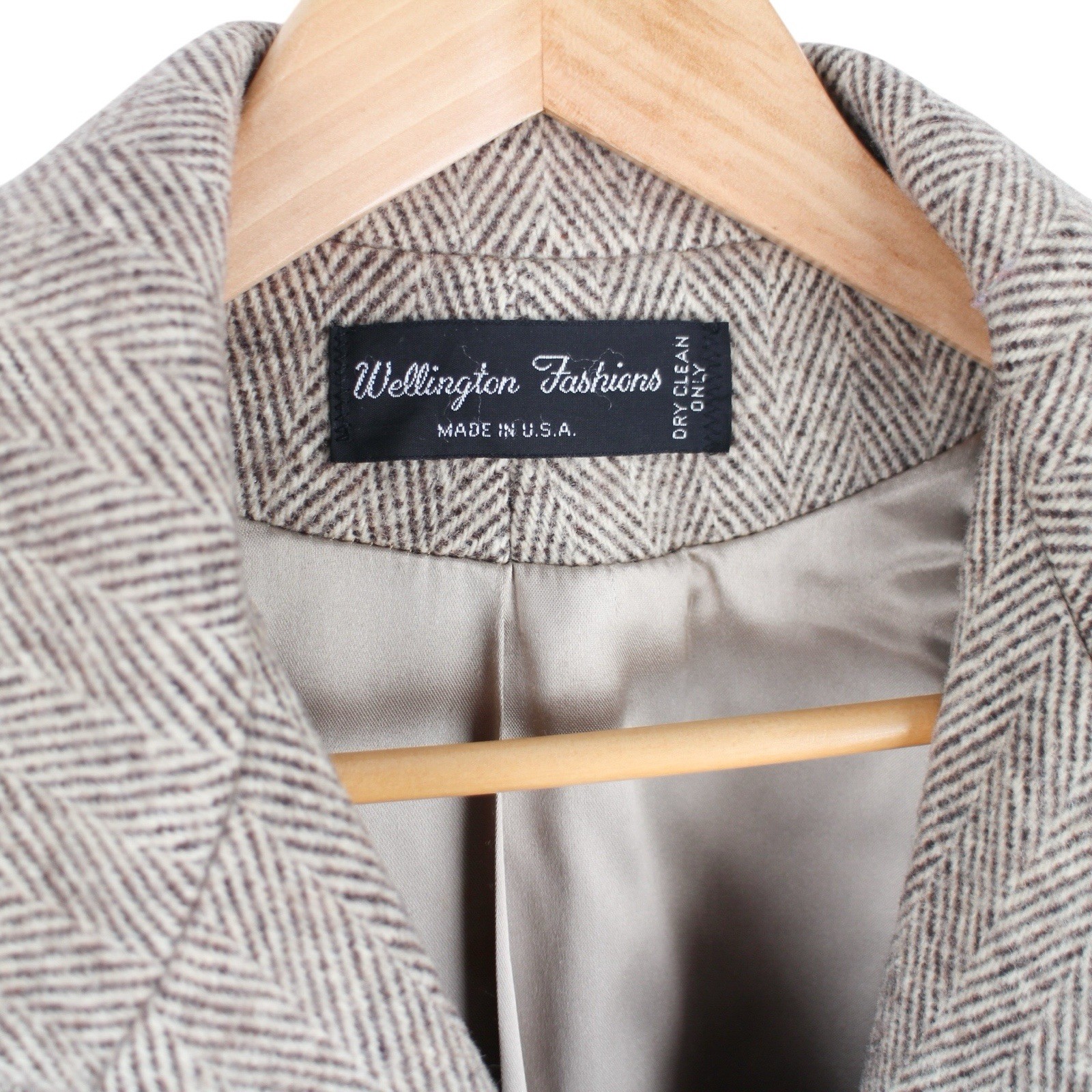 Vintage Wellington Wool Herringbone Overcoat Long Brown Women’s Size Medium