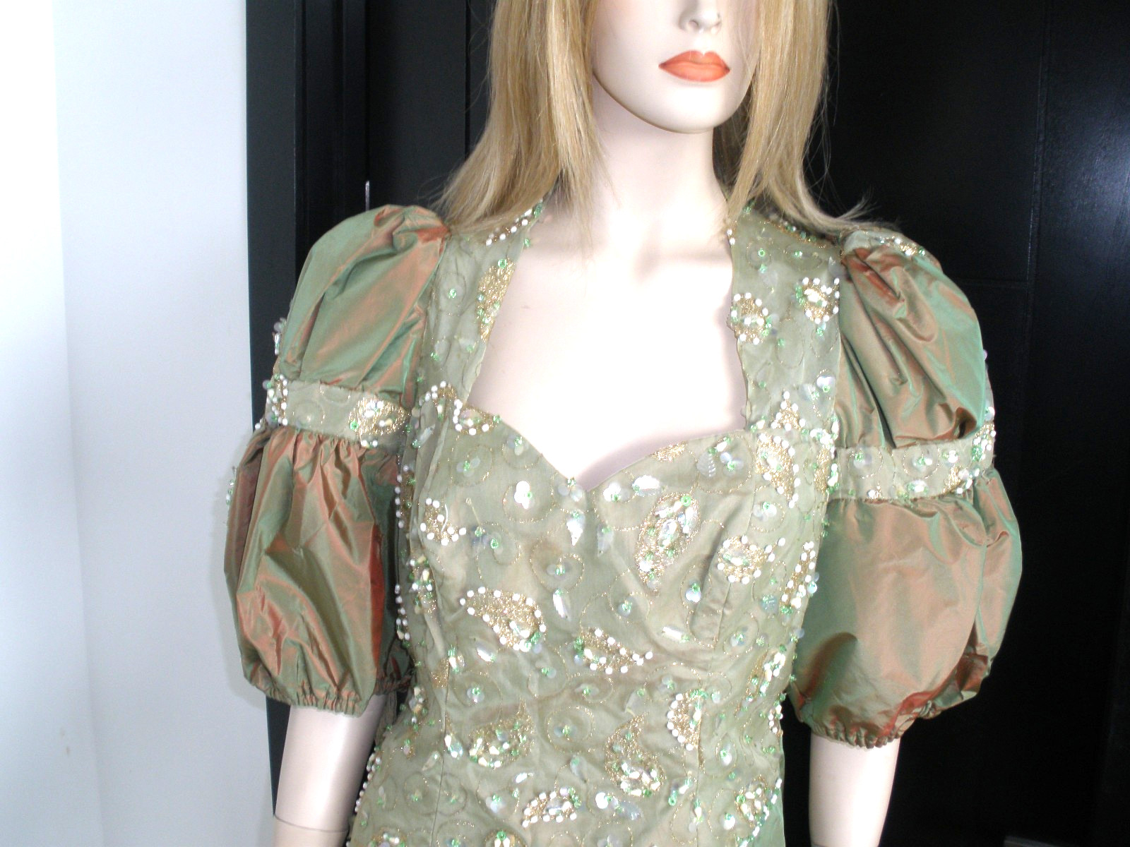 WOW $10K VINTAGE FAMOUS ACTRESS OWNED EMBROIDERY SEQUIN MIDI SILK DRESS 8/10