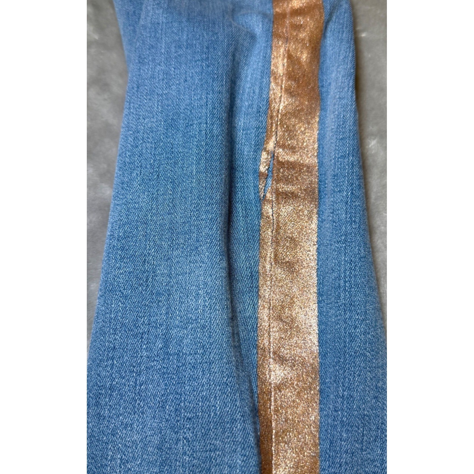 Gap 1969 Womens Size 32R True Skinny Ankle Jeans Blue Denim Gold Metallic Stripe