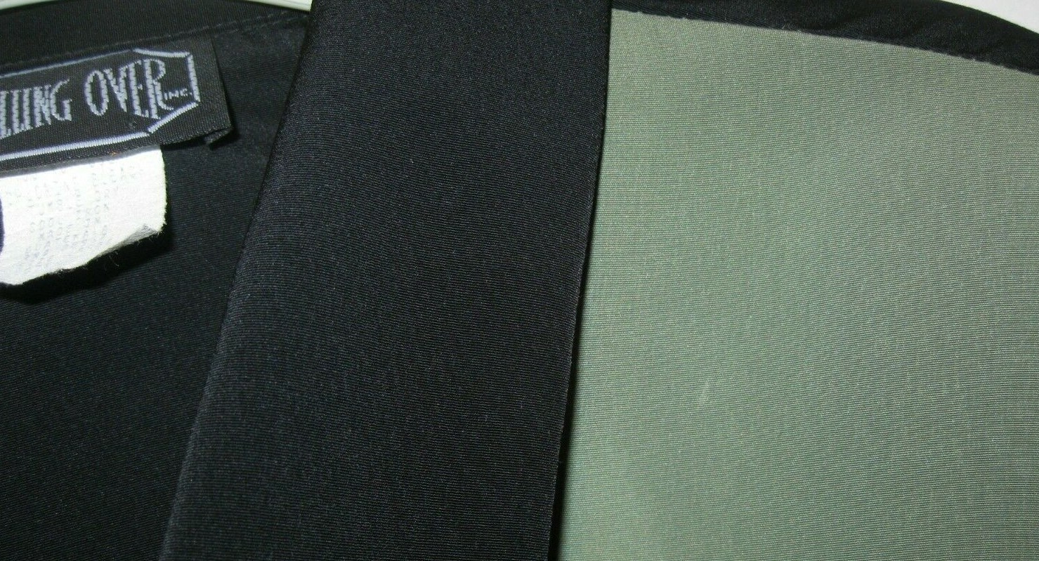 Vintage Color Block Blouse Loop Button Holes Black & Light Olive