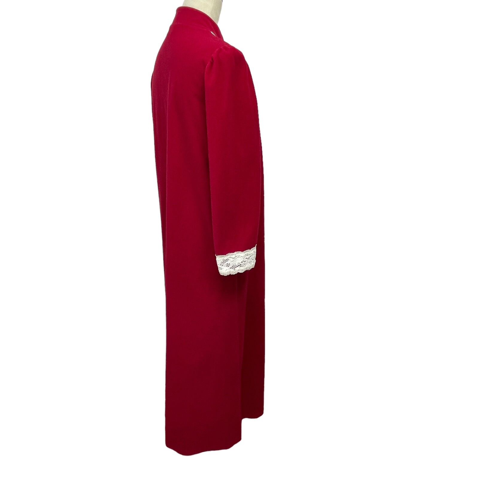 Vtg Vanity Fair Long Robe Women’s S Front Zip 2 Pockets Lace Neck and Cuffs USA