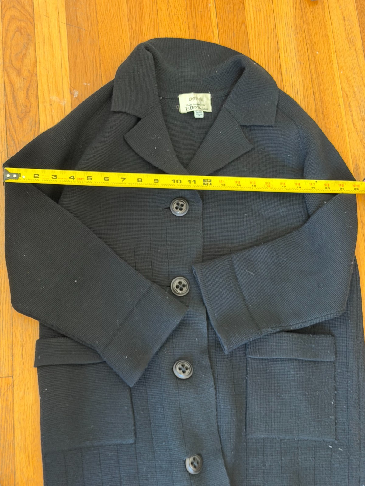 Vintage LeRoy Knitwear Black Wool Knit Coat – Made in Hong Kong, Size M