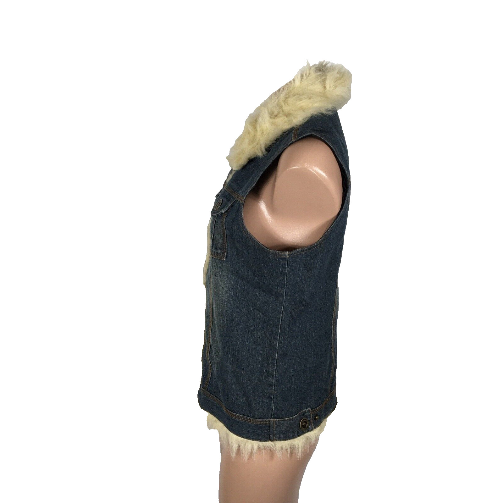 Blue Asphalt Dark Denim Vest Faux fur trim nylon interior VTG 90s y2k Grunge M