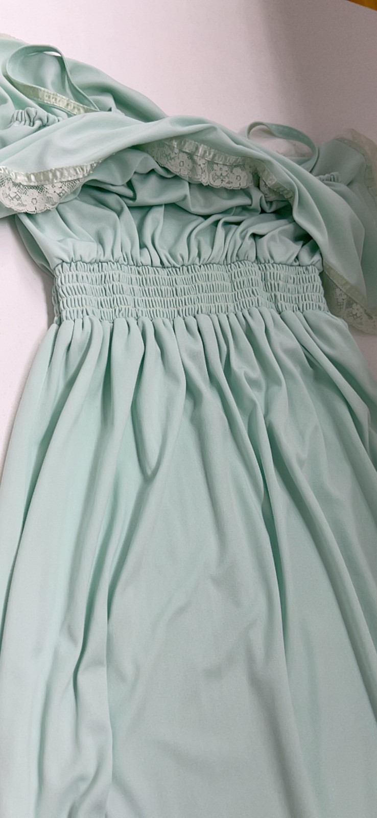 VTG Vicky Vaughn maxi baby doll dress sz S/M – mint green lace ruffle prairie