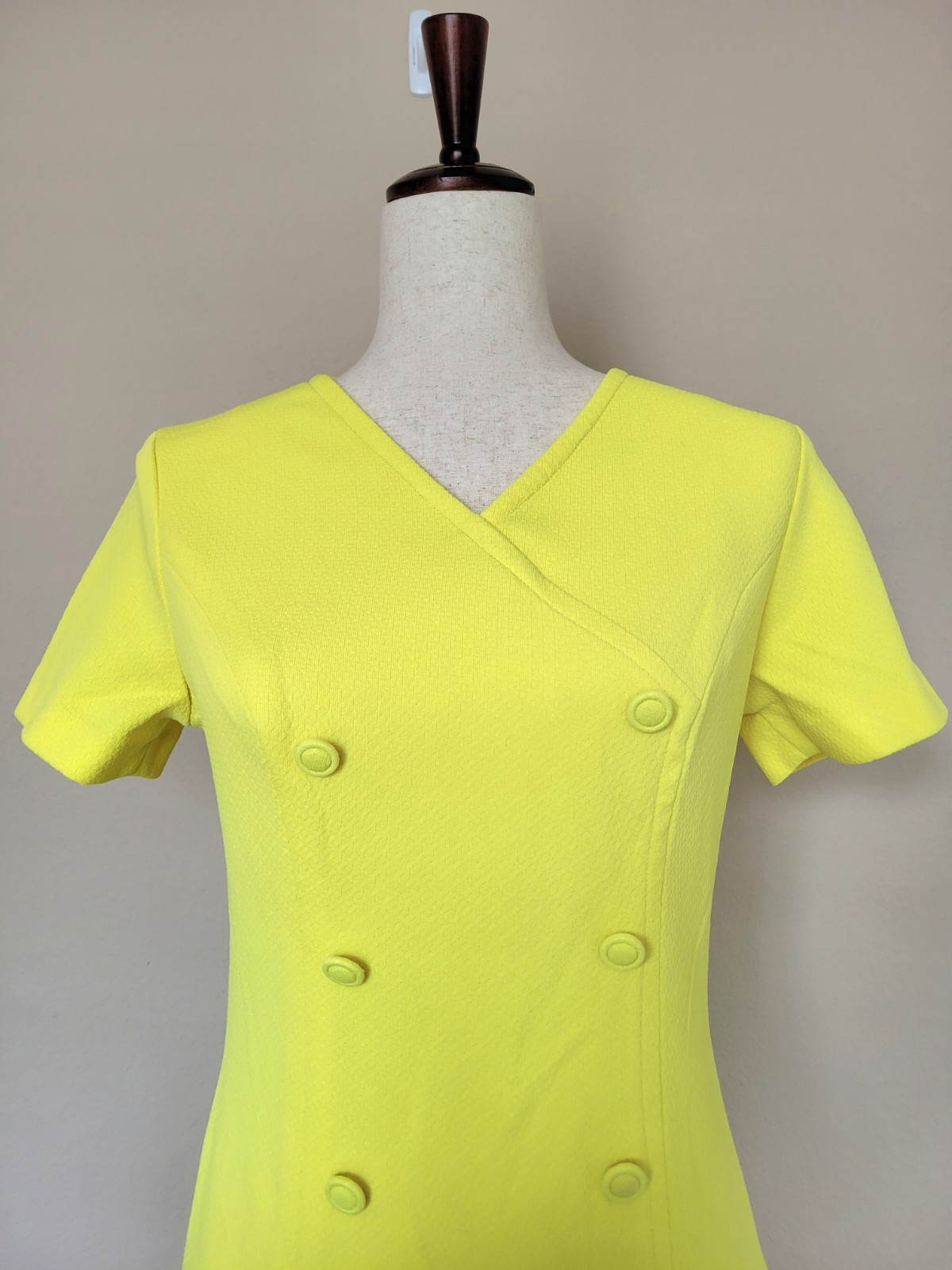 Vintage 60s Drop Waist Mini Dress Fit & Flare Size M Yellow Preppy Mod Tennis