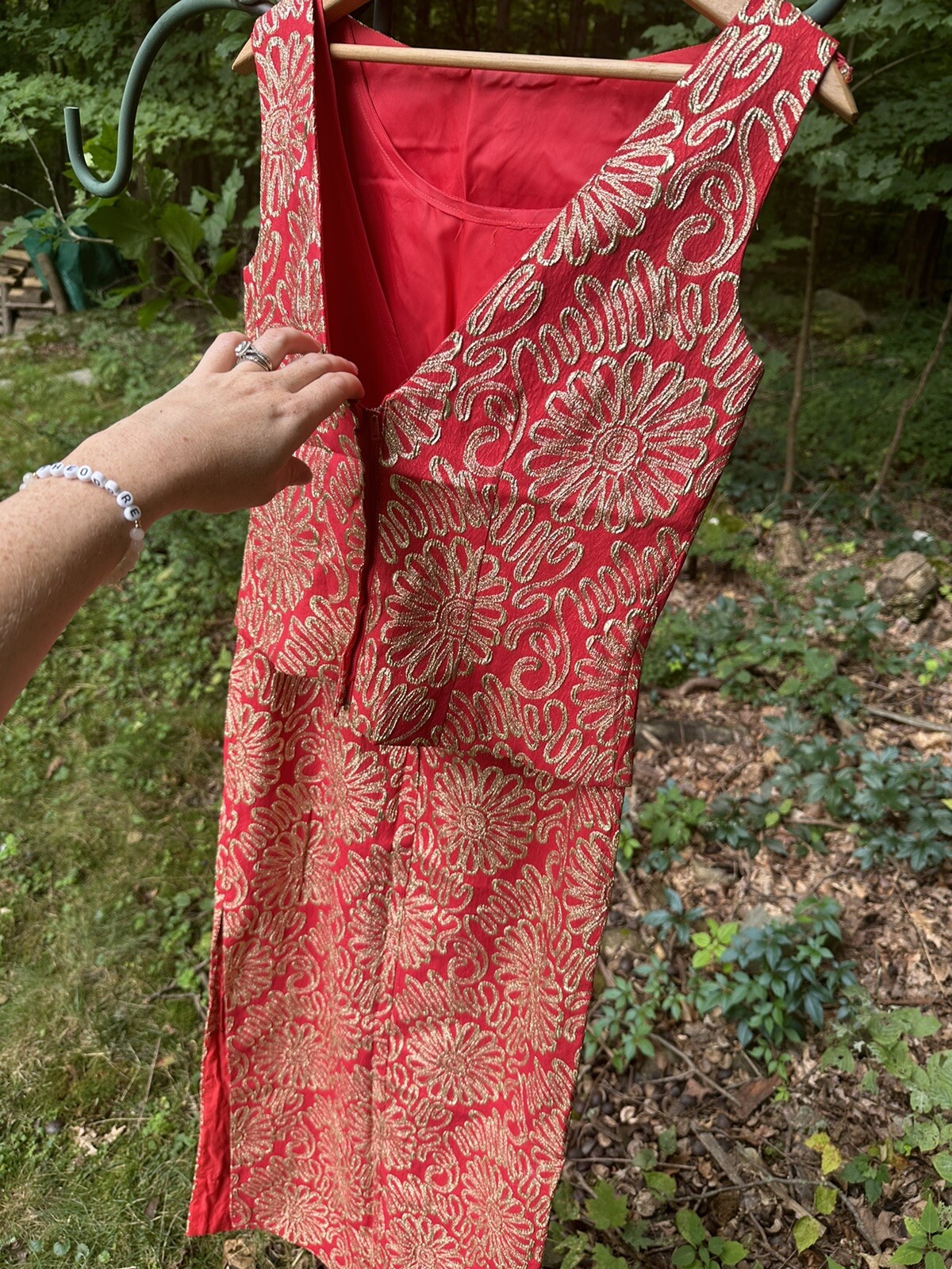 Vintage 60-70’s Red And Gold Floral Design RETRO BOHO dress Size 12