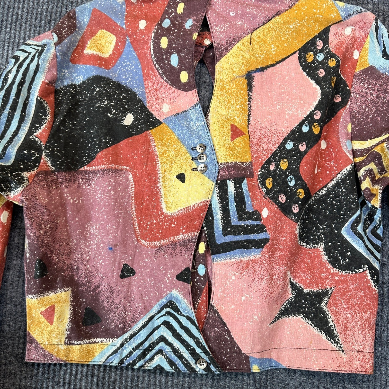Unbranded Women Vintage Abstract Geometric Cropped Blouse M Multi Keyhole Detail