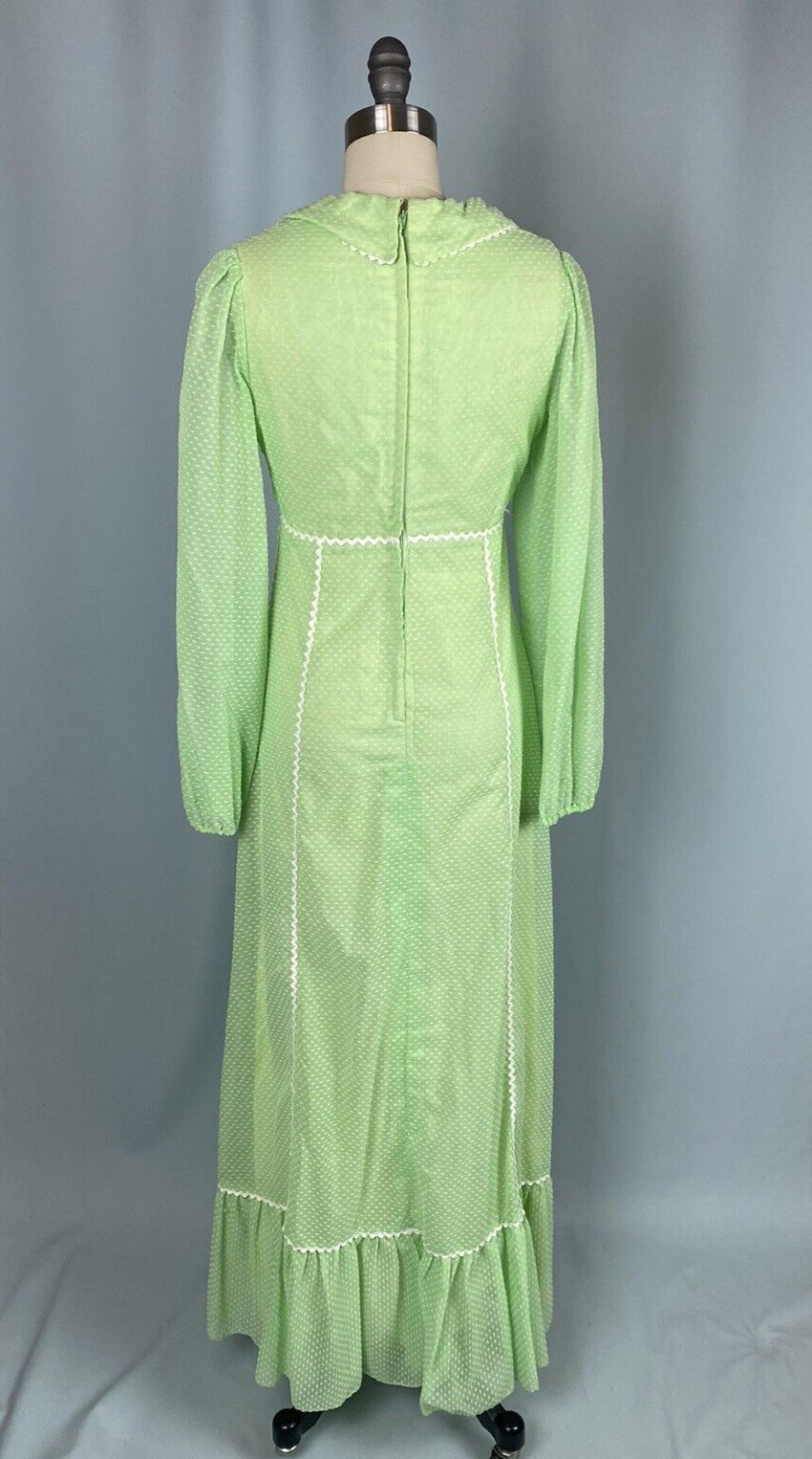 Vintage Dress CANDI JONES Size 7 lime green boho prairie maxi 60s 70s Cottage