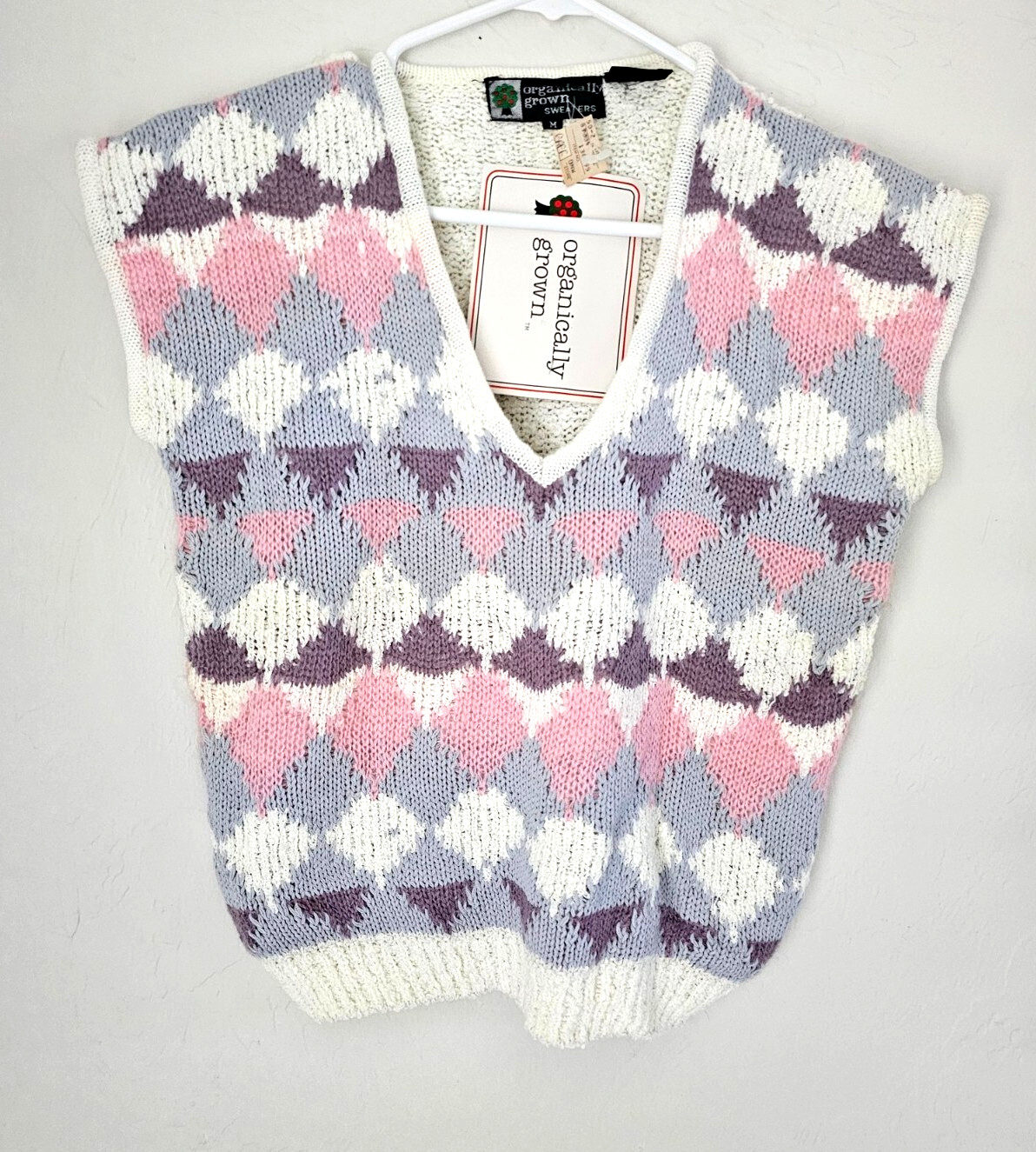 Vintage Organically Grown Sweater short sleeve v neck pink cream 7334 sz M