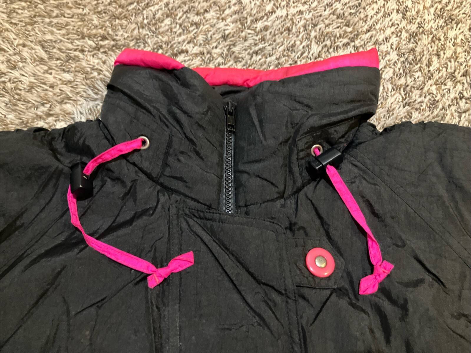 90s Vintage Nylon Jacket Womens Large Black Retro Neon Pink Skiwear Mixed Blues
