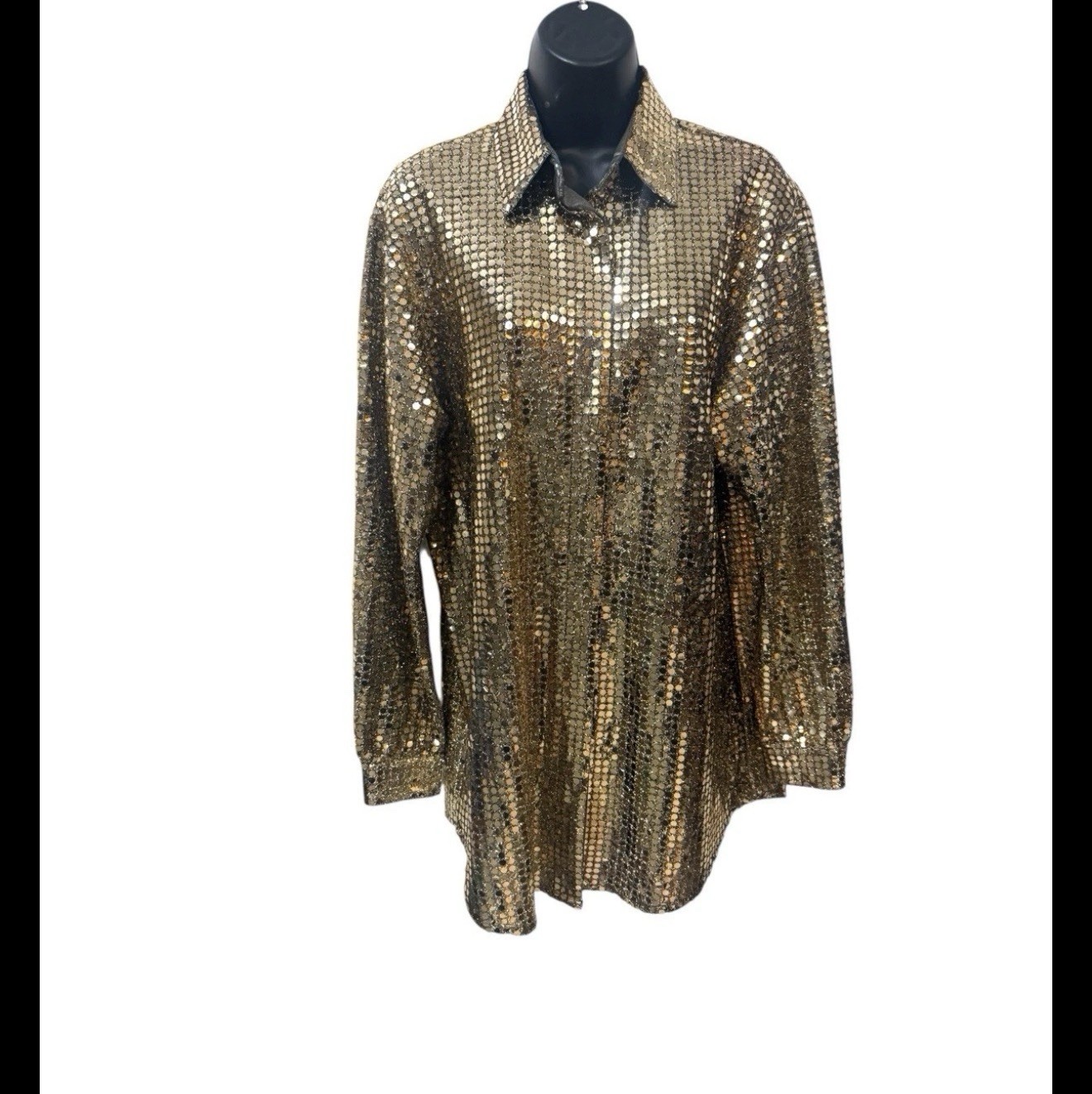 Vintage Three Flaggs I. Magnin Gold Sequin Disco Shirt Blouse 70s 80s Glam Sz M