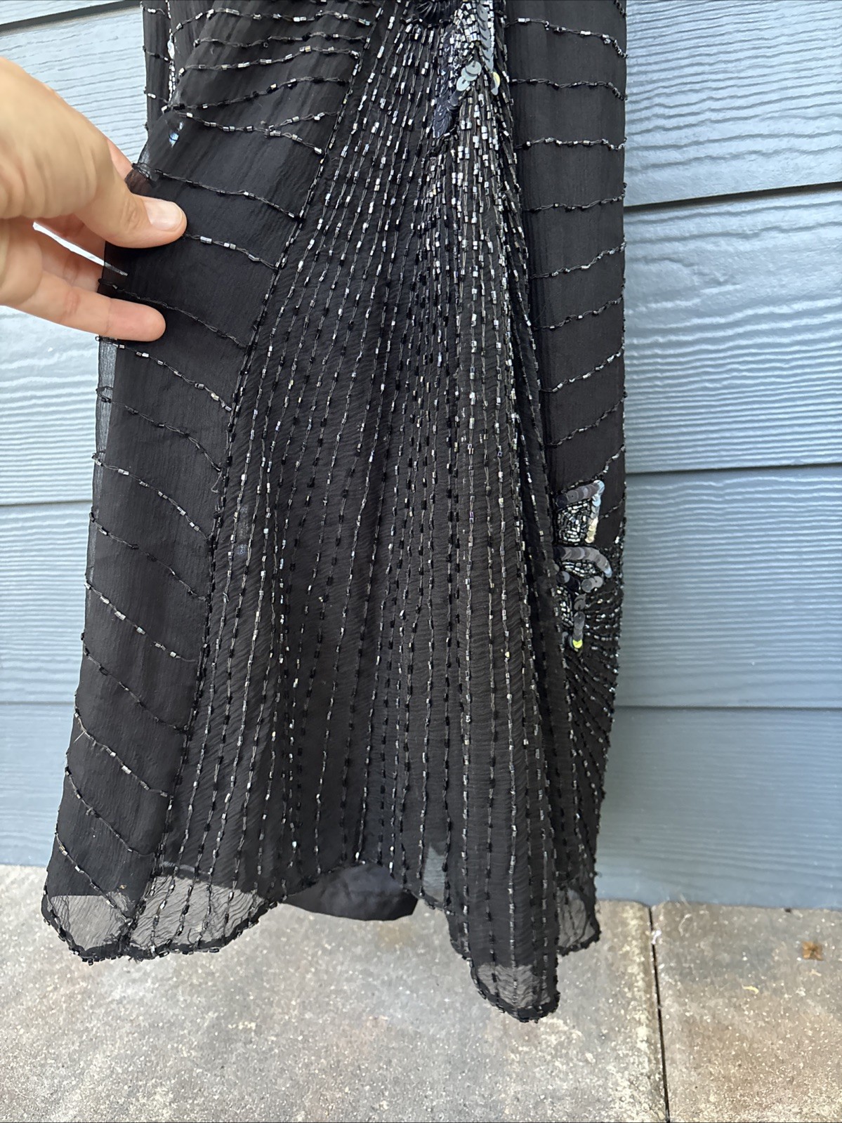 Vintage John Charles London Evening Gown Dress, Black Beaded Sequins, Size US-6