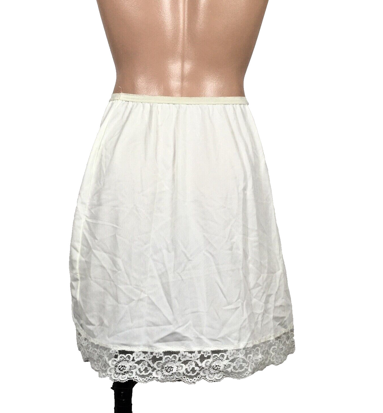 Formfit Rogers Nylon Mini Slip w Ecru Lace Vintage White Half Slip 12-14
