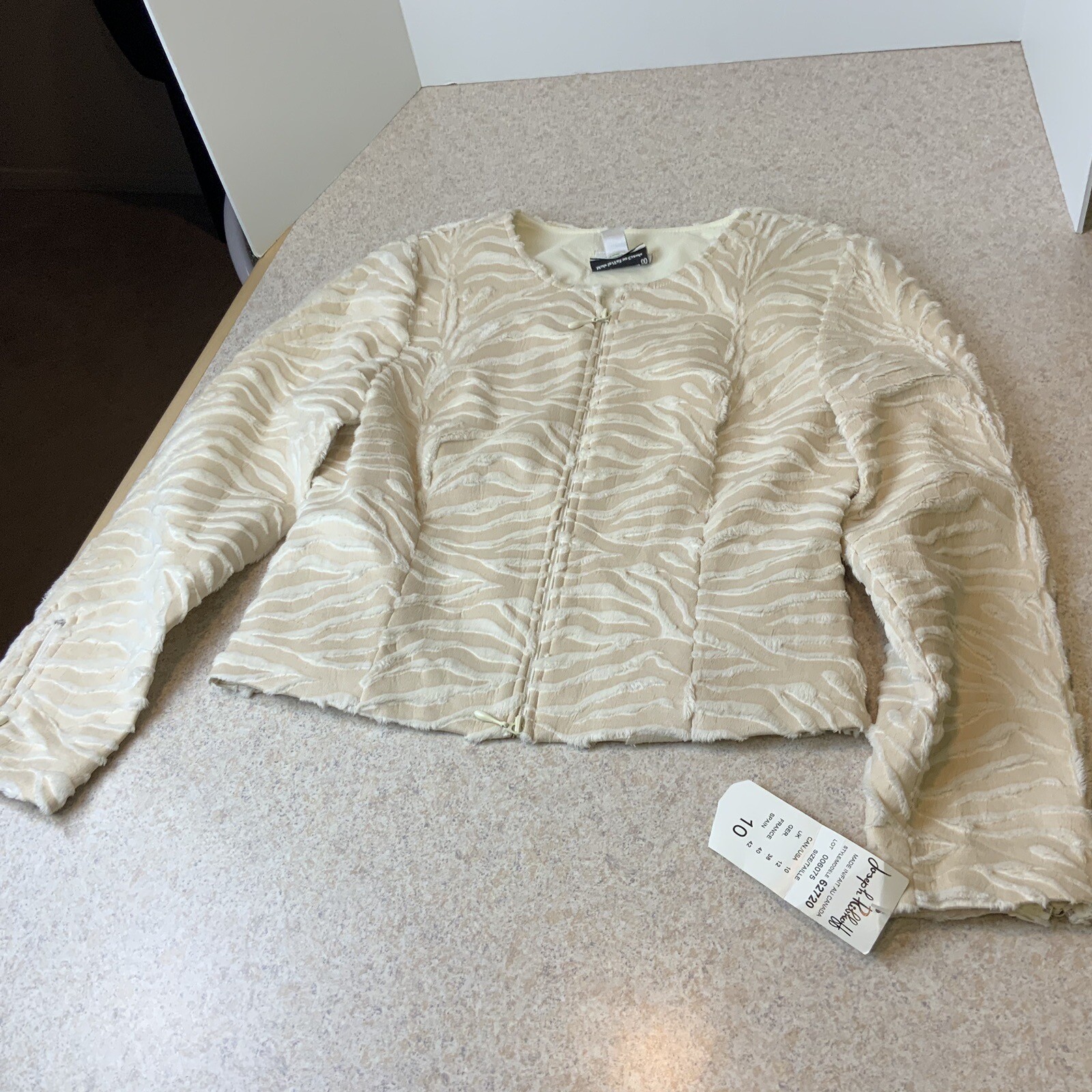 VTG Joseph Ribkoff Women’s 10 Cream Ivory Faux Fur Full Zip Jacket NWT