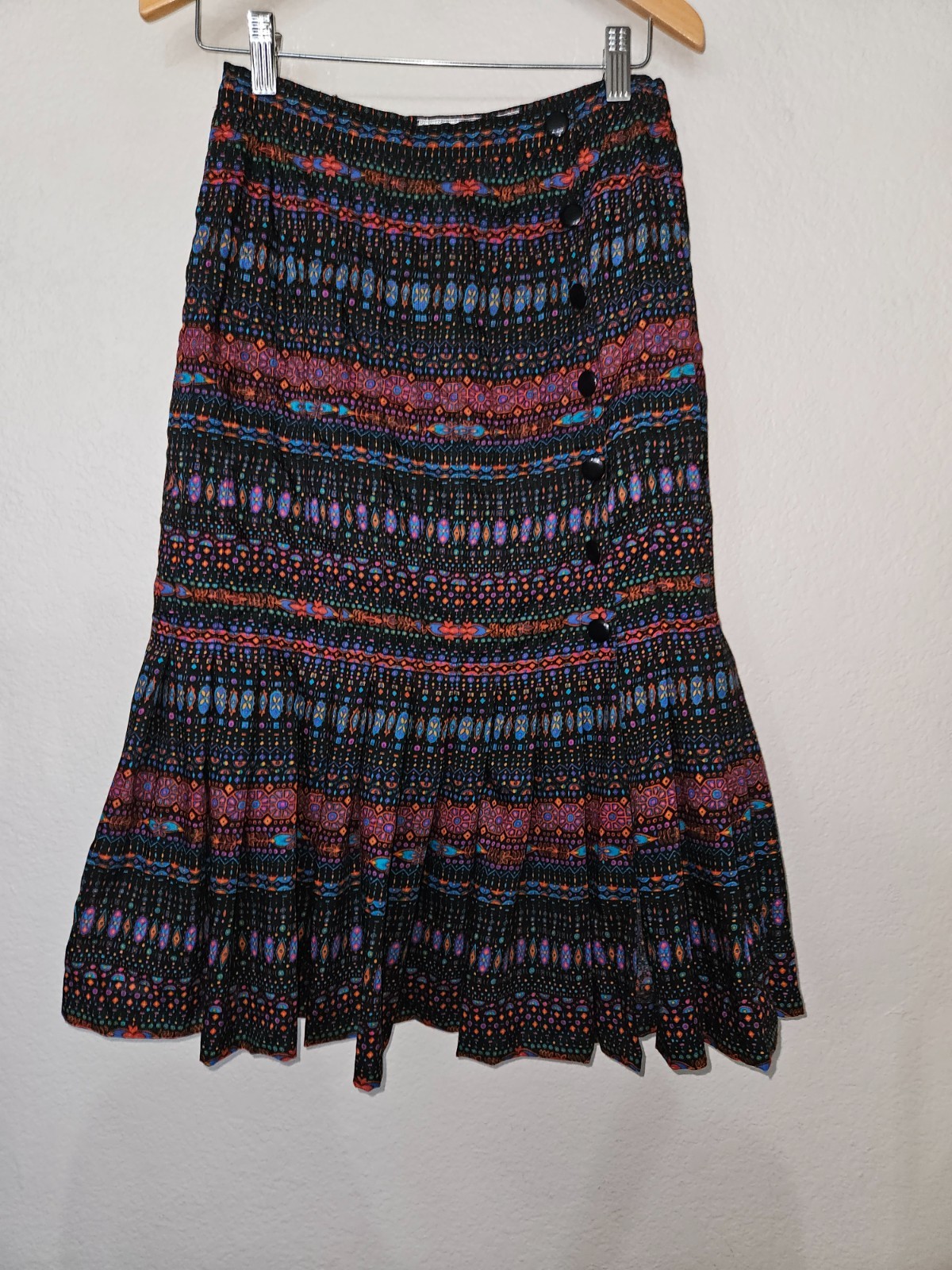 Vintage Charles Jourdan Pleated Geometric Jewel Tone Skirt France 40 US 8 Midi