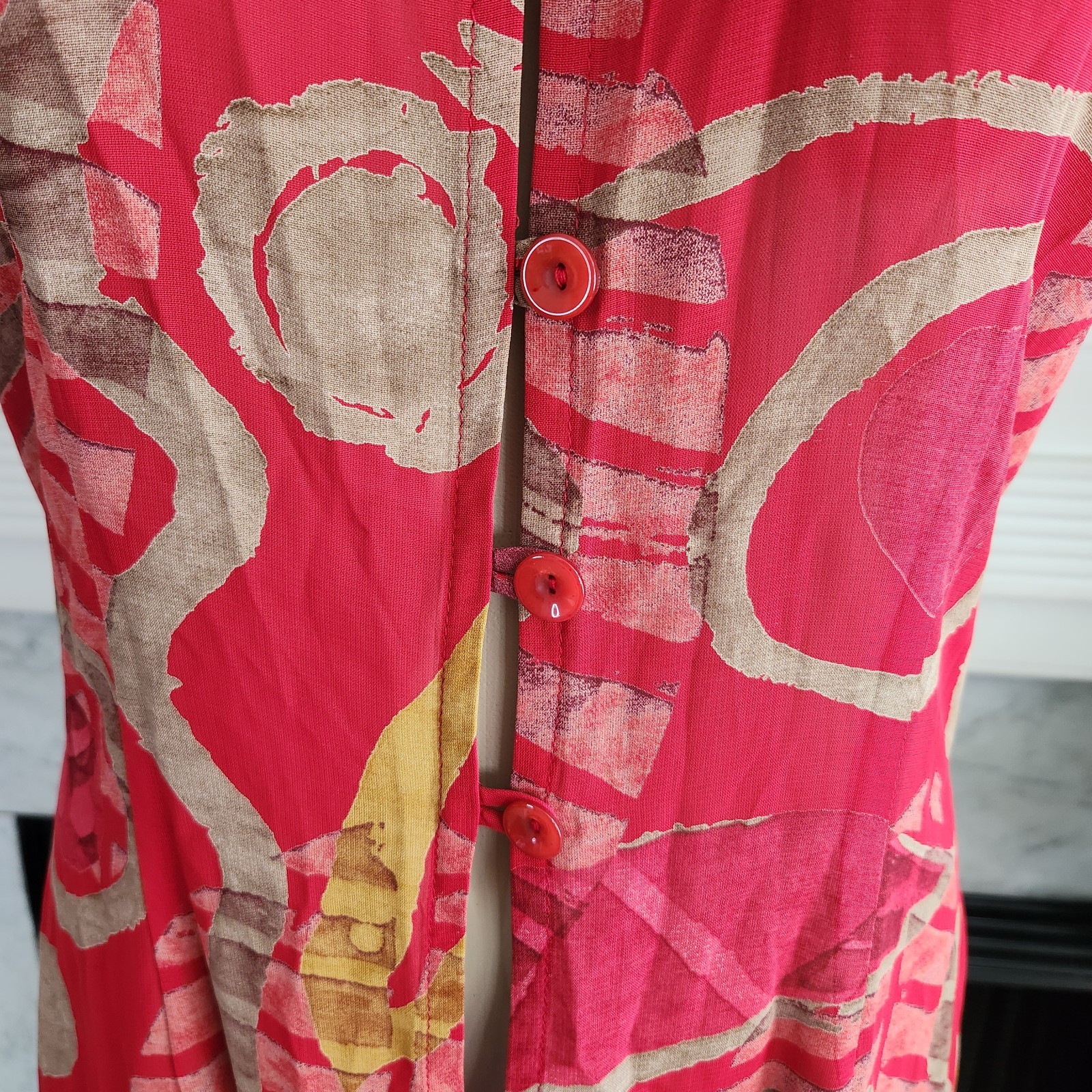 Vintage Y2K Joseph Ribkoff Red Tunic Brown Graphic Art To Wear Boho Size 10