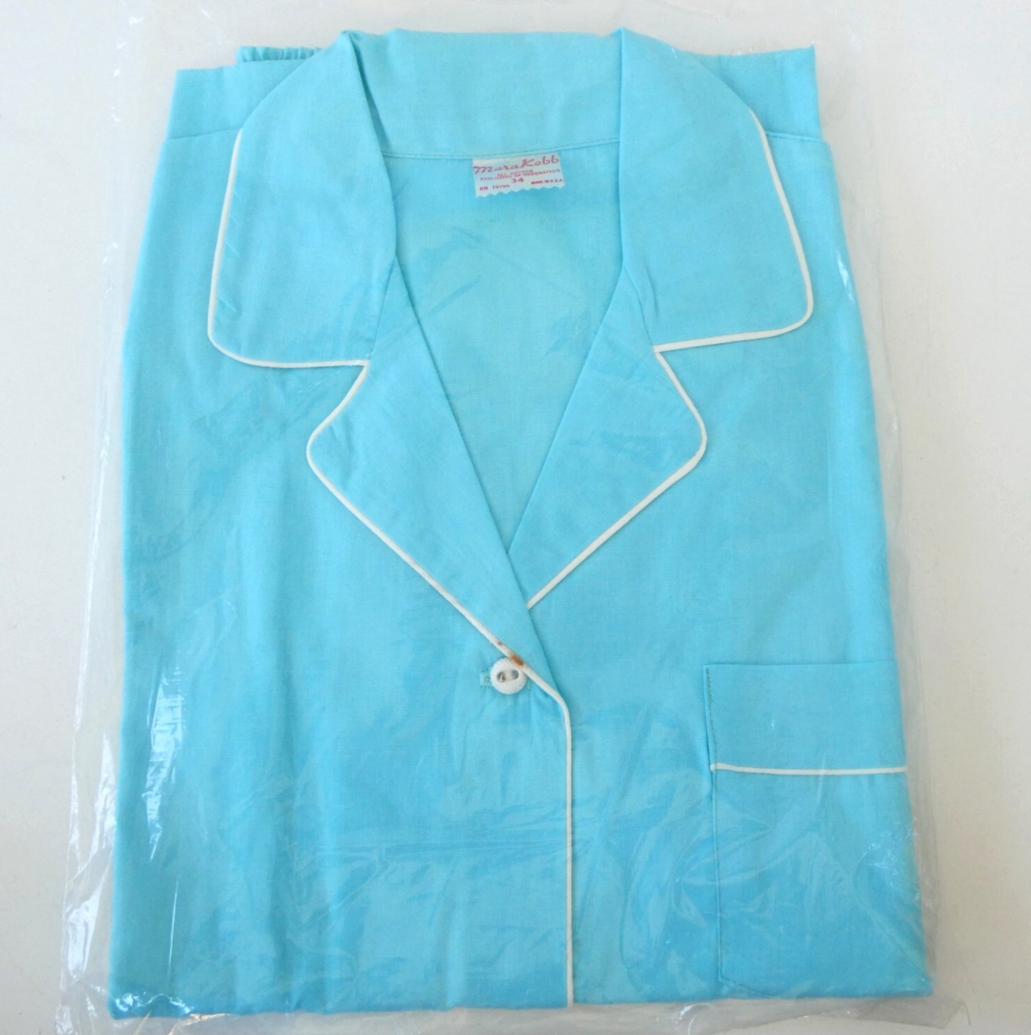 Vintage JC Penny Mara Kobb Womens Pajama Size 34 Blue Short Sleeve Long Pant USA