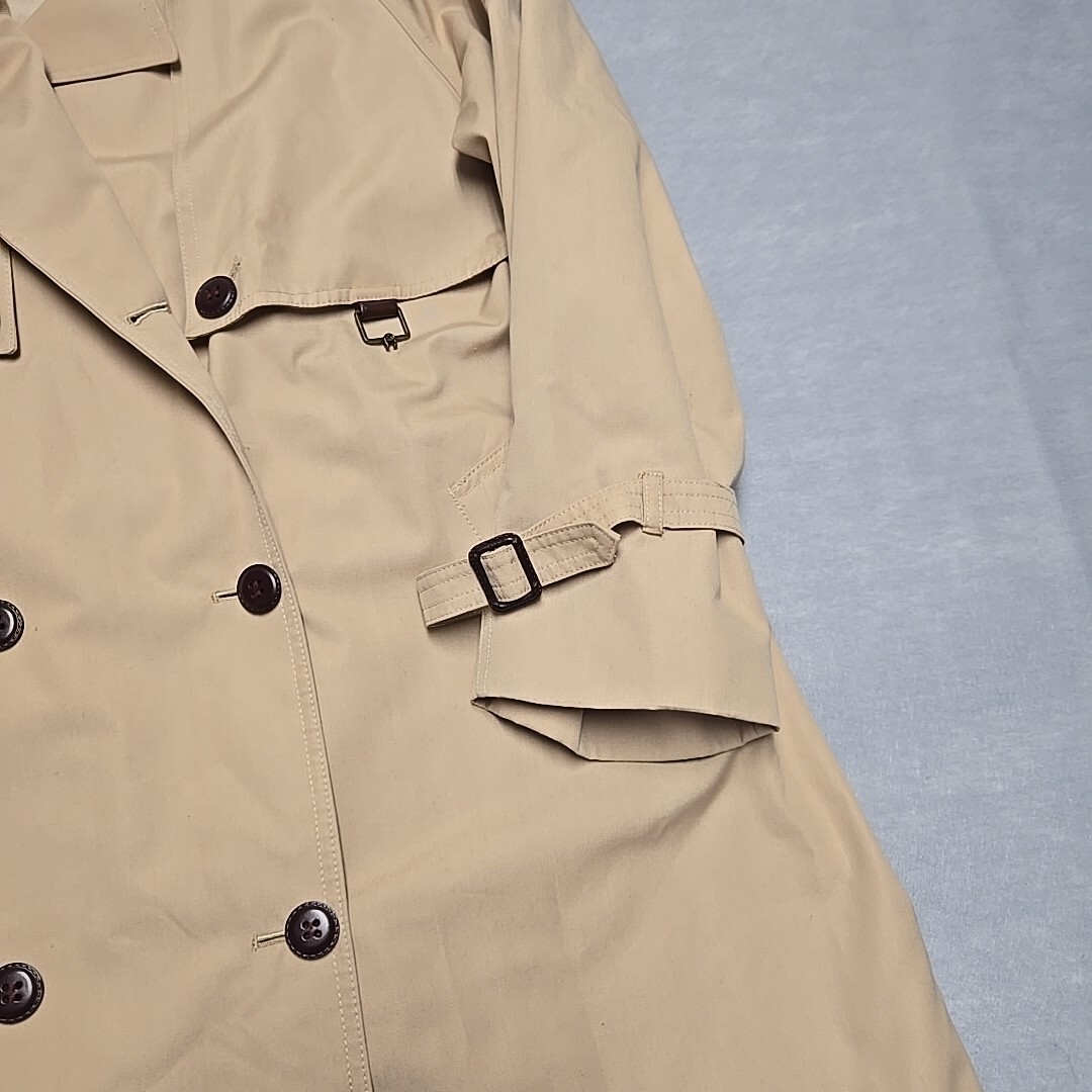 VTG Etienne Aigner Long Khaki Trench Coat 12 Leather Accent Neutral