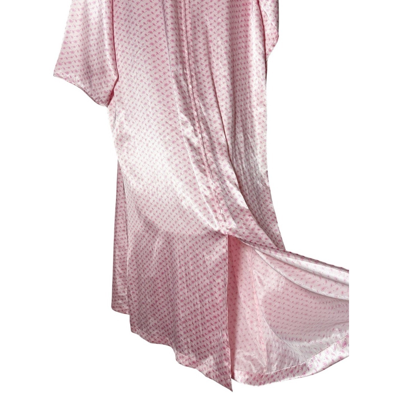 Vintage Natori Pink Satin Caftan Robe Lounge Dress Floral Tassel Size XL