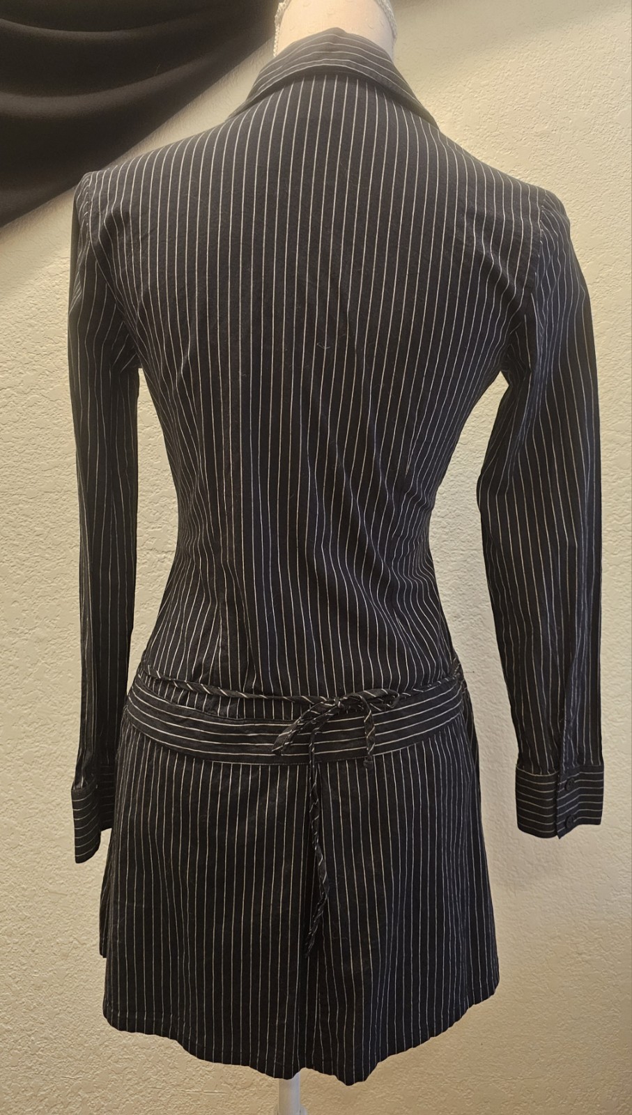 Y2K Vintage Aqua Blues Pinstripe Mini Dress Sz 5 Longsleeve Wrap dress