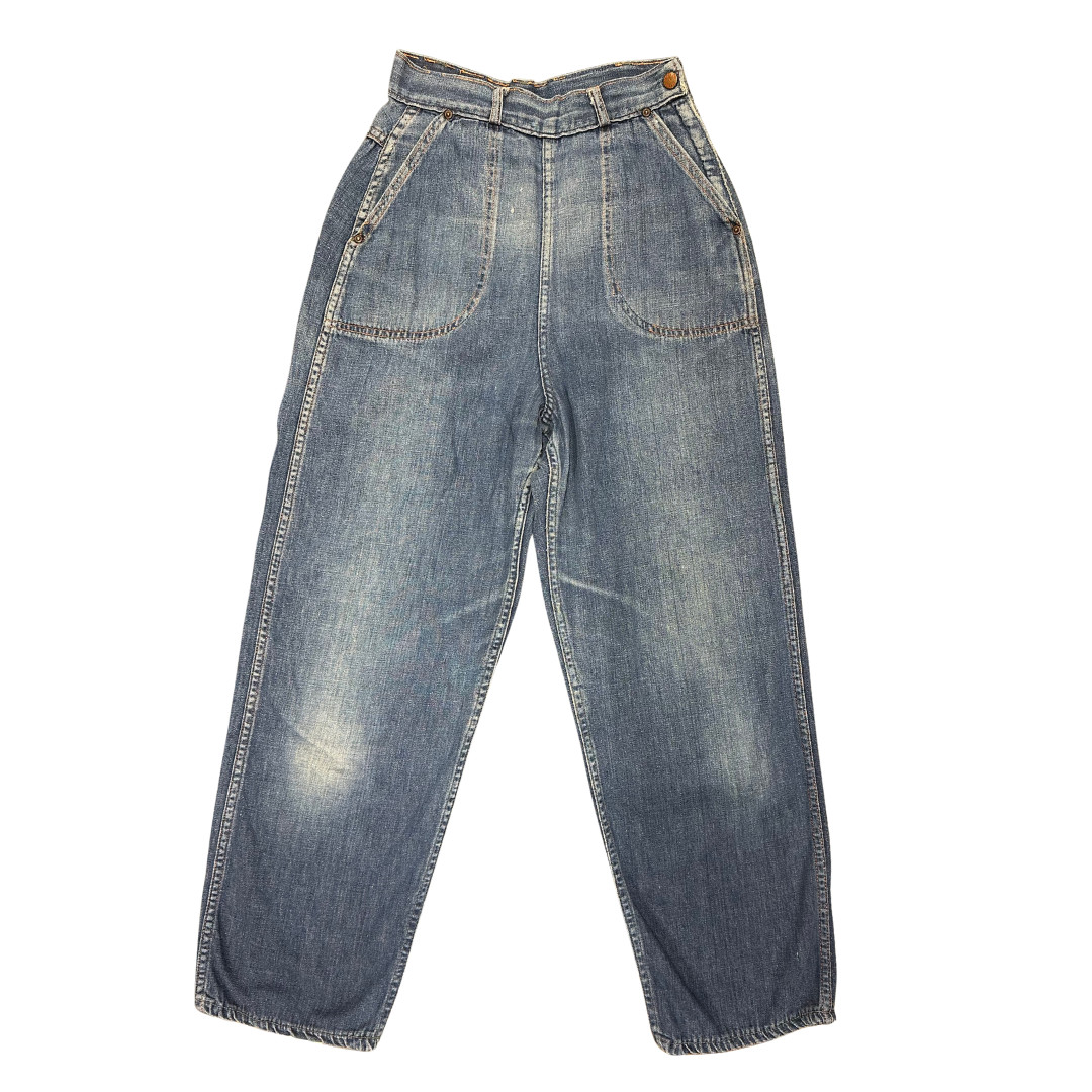 Vintage 1940s Stockton of Dallas Distressed Side Zip Western Riveter Jeans