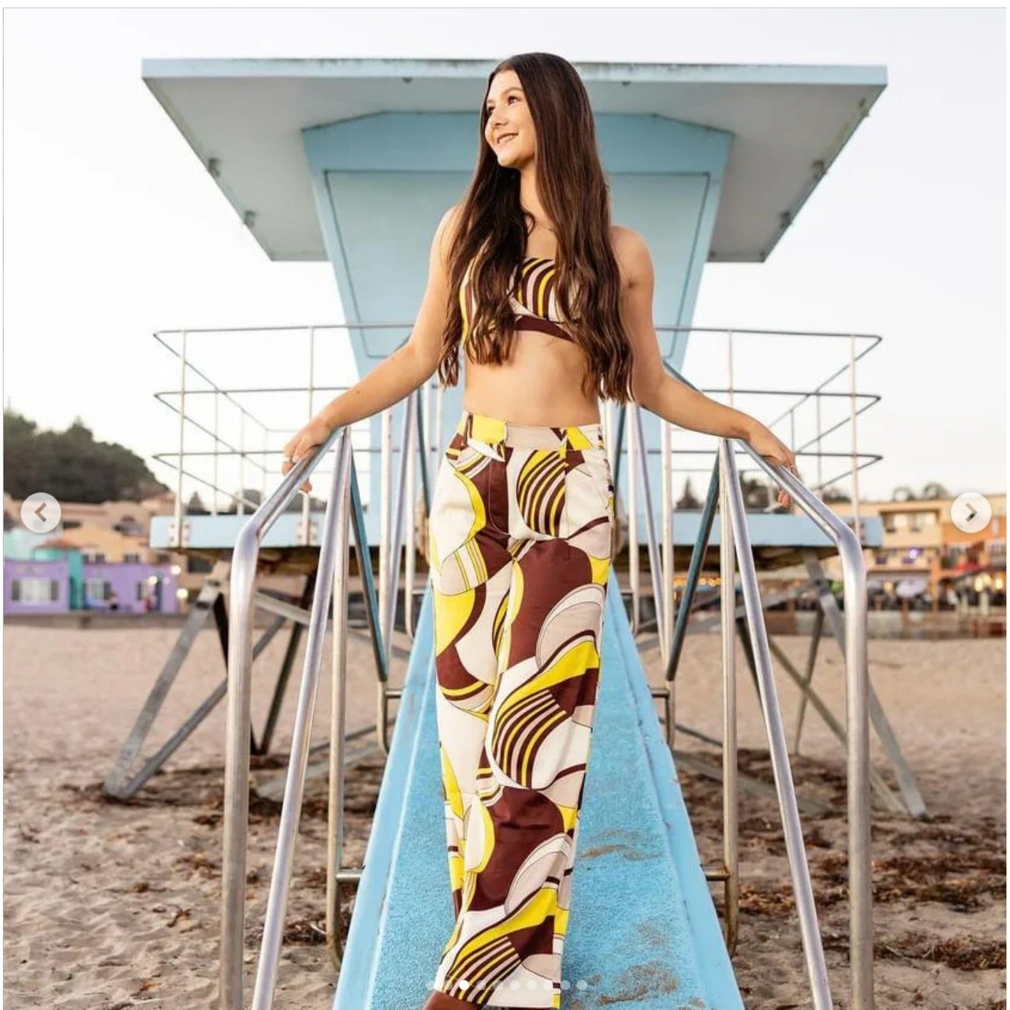 House of Harlow 1960 2-Piece Retro 70s Geometric Swirl Set Yellow Brown Women XS