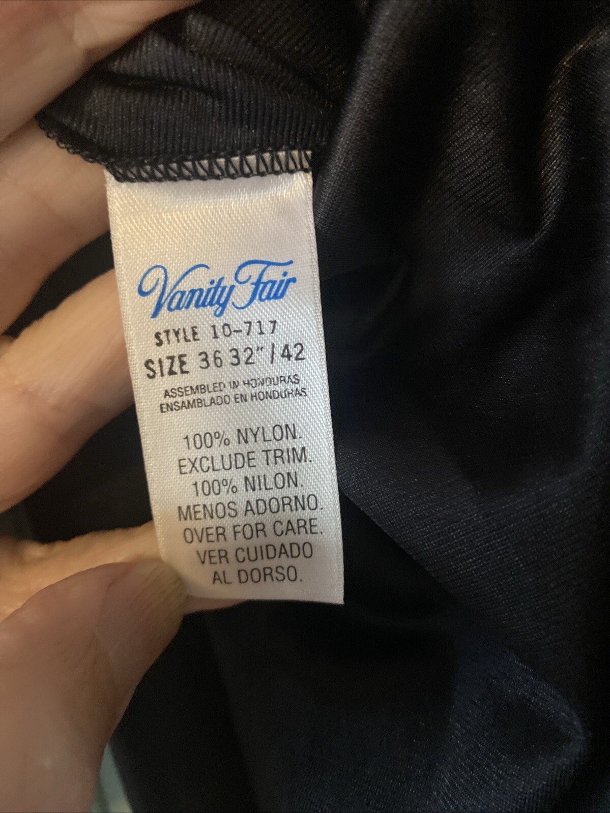 Vintage Nylon Vanity Fair Long Black Simple Nightgown Slip Dress 36