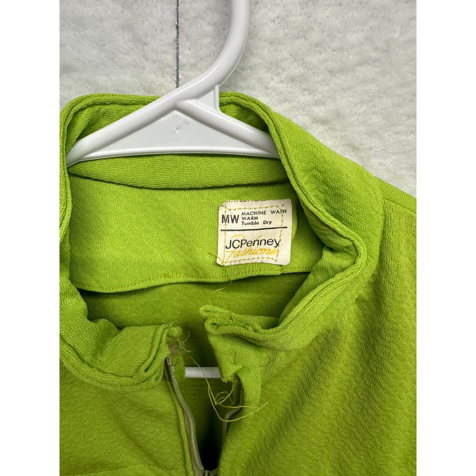 Vintage JCPenney Lime Green Housecoat Dress Front Zip Pockets Medium Cottage