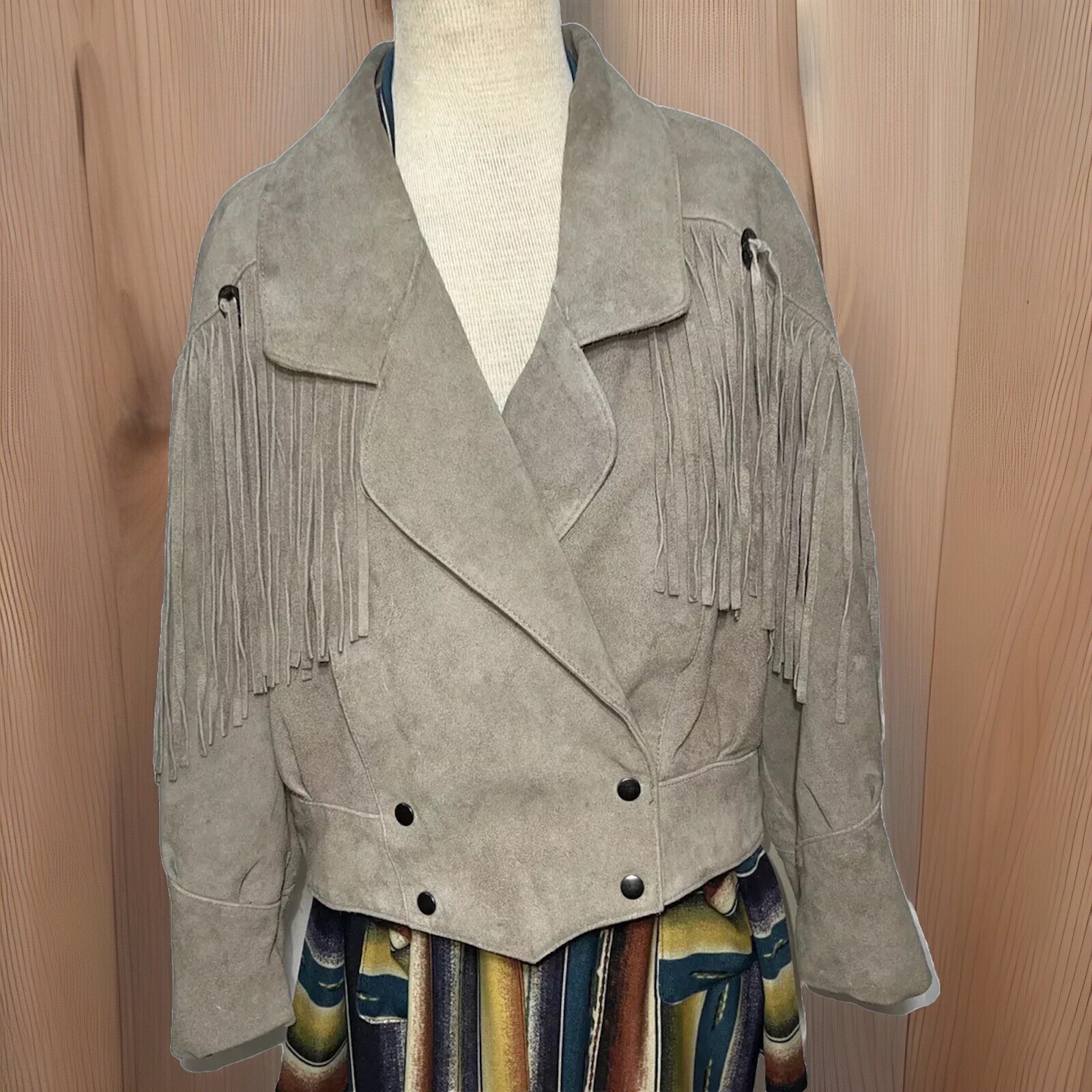Sky Blue Waters Size L Fringe Jacket Vintage 80’s Biker Suede Western